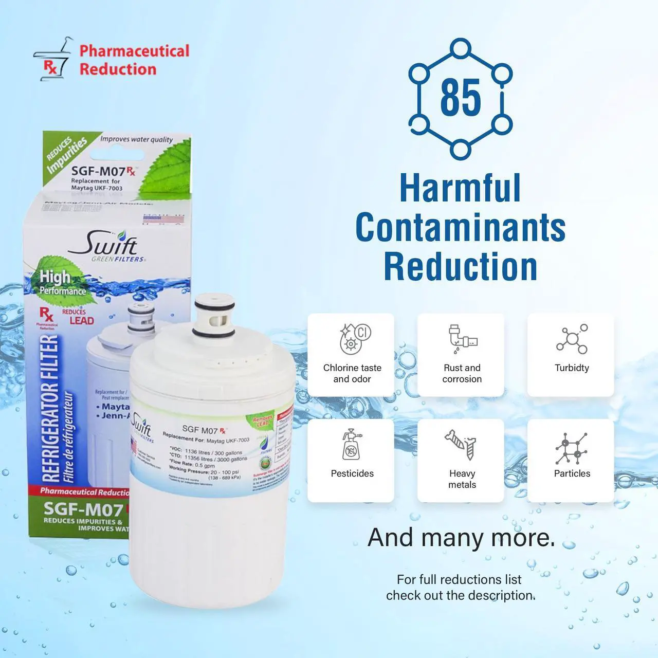 Alt view image 4 of 7 - Swift Green Filters SGF-M07 Rx Compatible Pharmaceuticals Refrigerator Water Filter for UKF7003, UKF7001, EDR7D1, Filter 7, Made in USA