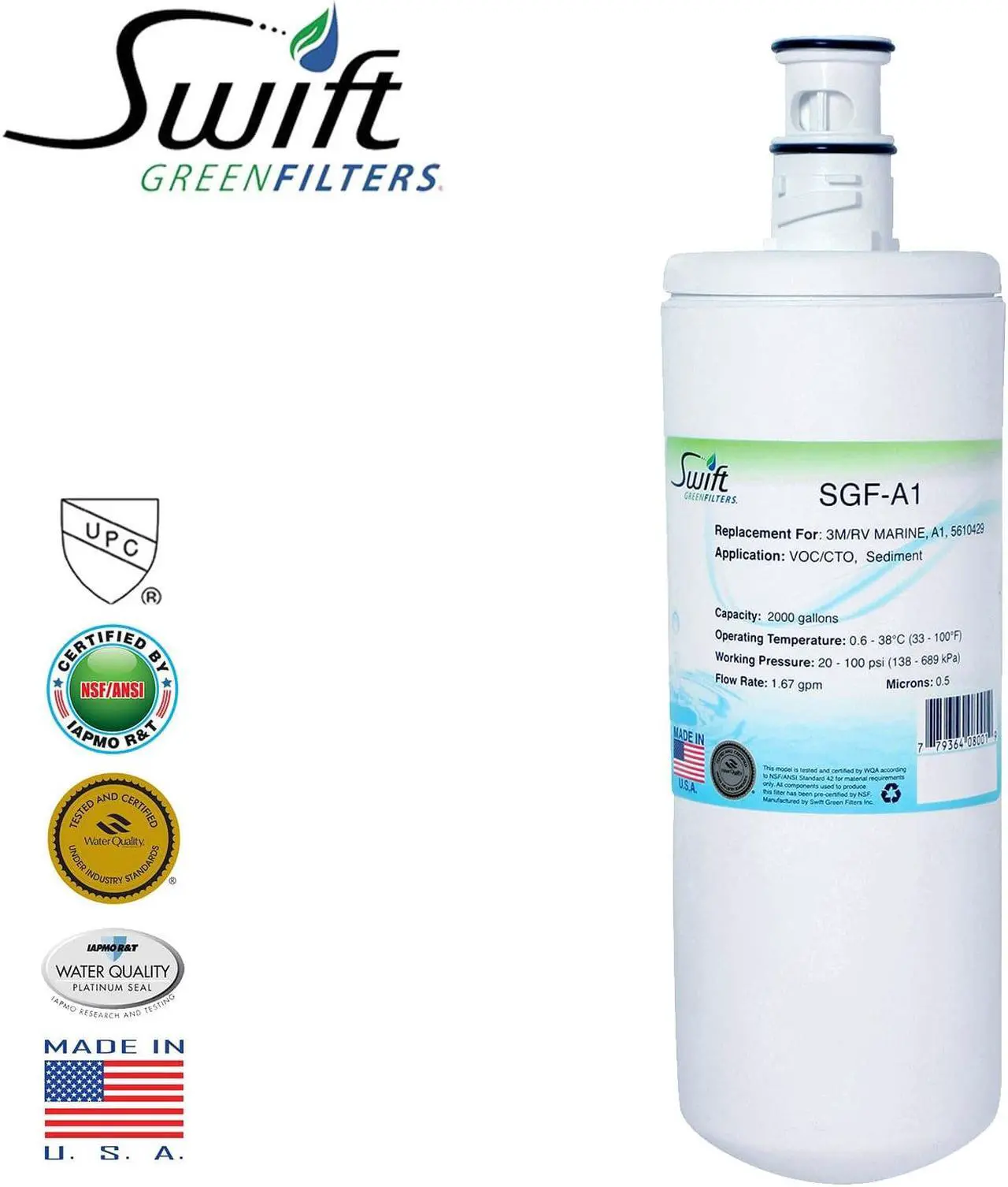 Main image of Swift Green Filters SGF-A1 Compatible Commercial Water Filter for 3M/RV MARINE, A1, 5610429 , Made in USA