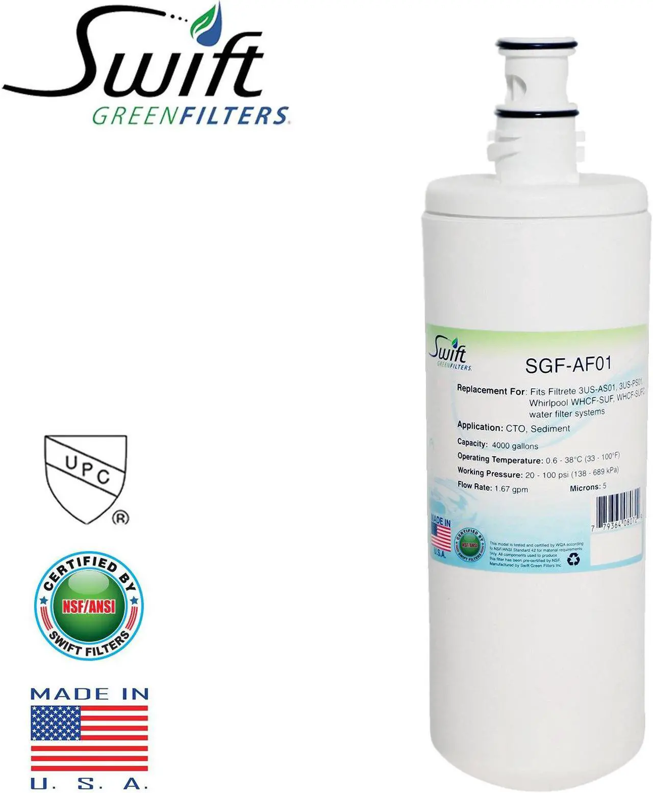 Main image of Swift Green Filters SGF-AF01 Compatible Commercial Water Filter for 3US-AF01,3US-AS01,3US-PS01,WHCF-SUF , Made in USA.