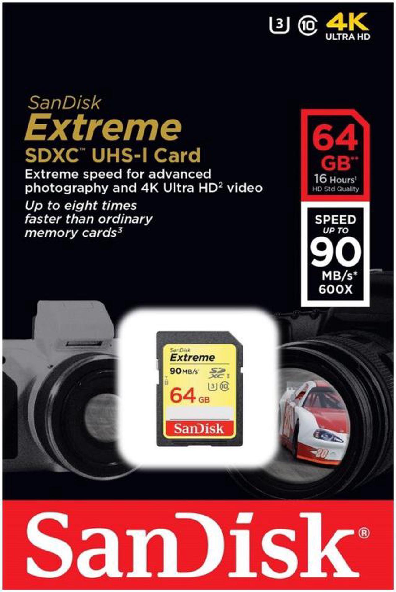 SanDisk 64GB Extreme SDXC UHS-I/U3 Class 10 Memory Card, Speed Up to 90MB/s (SDXVF-064G-G46)