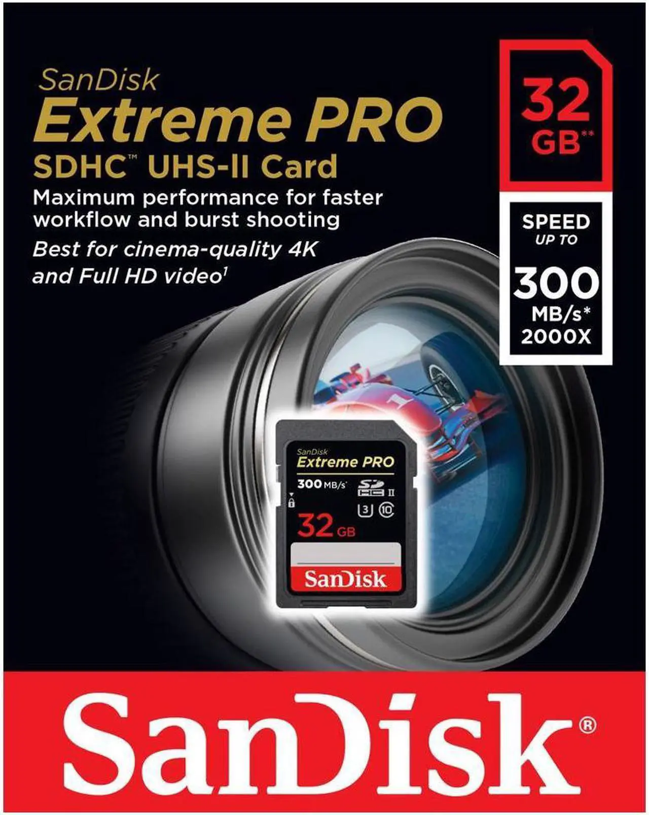Main image of SanDisk 32GB Extreme Pro SDHC UHS-II/U3 Class 10 Memory Card, Speed Up to 300MB/s (SDXPK-032G-G64)