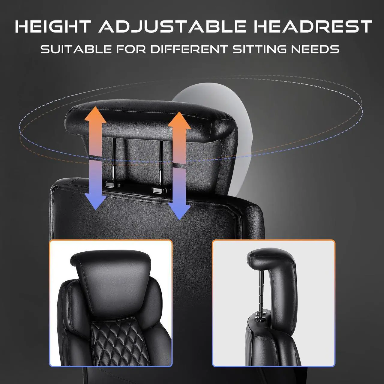 Alt view image 5 of 7 - VITESSE 500lbs Big and Tall Office Chair with Foot Rest and Lifting Headrest,Large Heavy Duty Chair with Adjustable Lumber Support,Executive Office Chair,Leather Chair for Heavy People (Black)