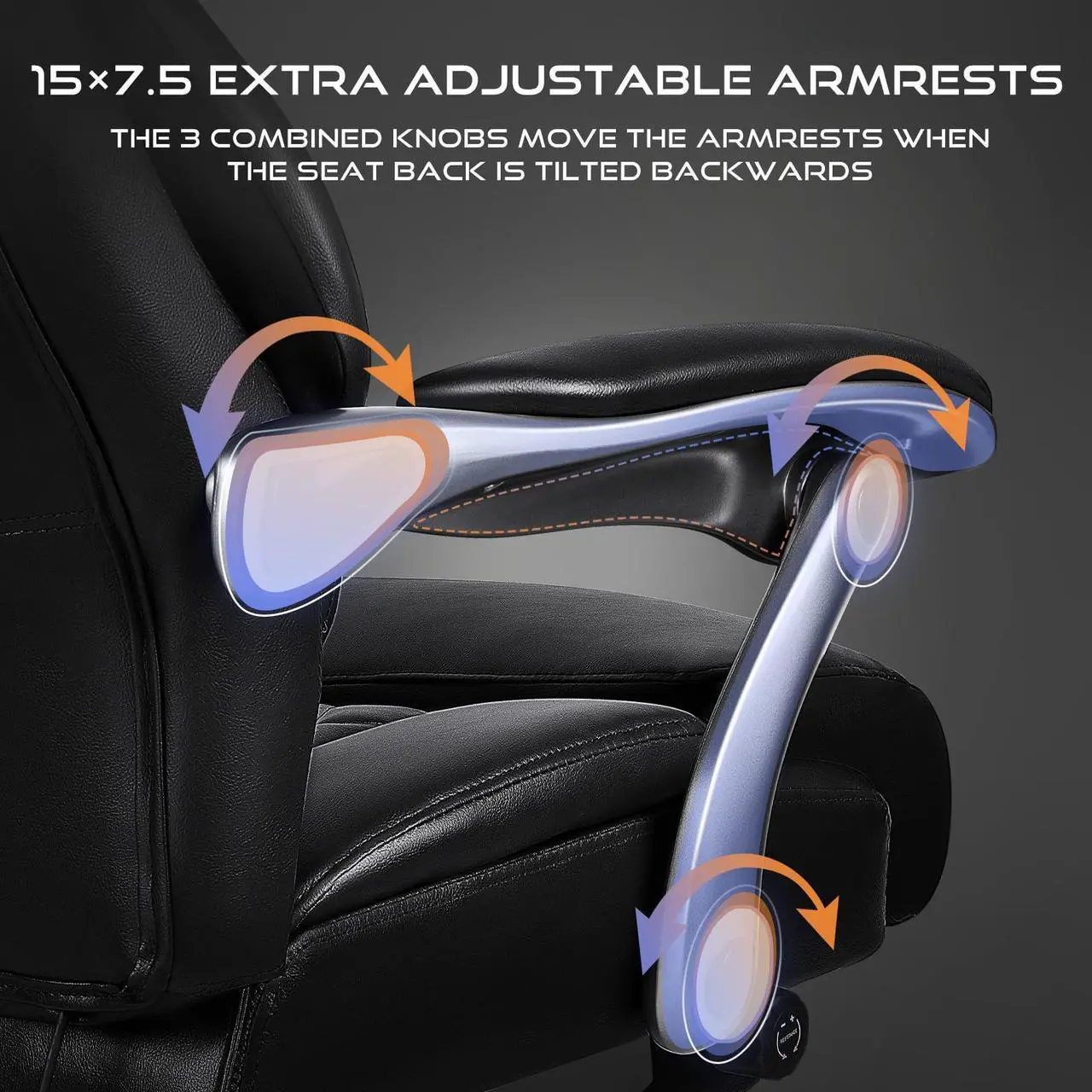 Alt view image 6 of 7 - VITESSE 500lbs Big and Tall Office Chair with Foot Rest and Lifting Headrest,Large Heavy Duty Chair with Adjustable Lumber Support,Executive Office Chair,Leather Chair for Heavy People (Black)