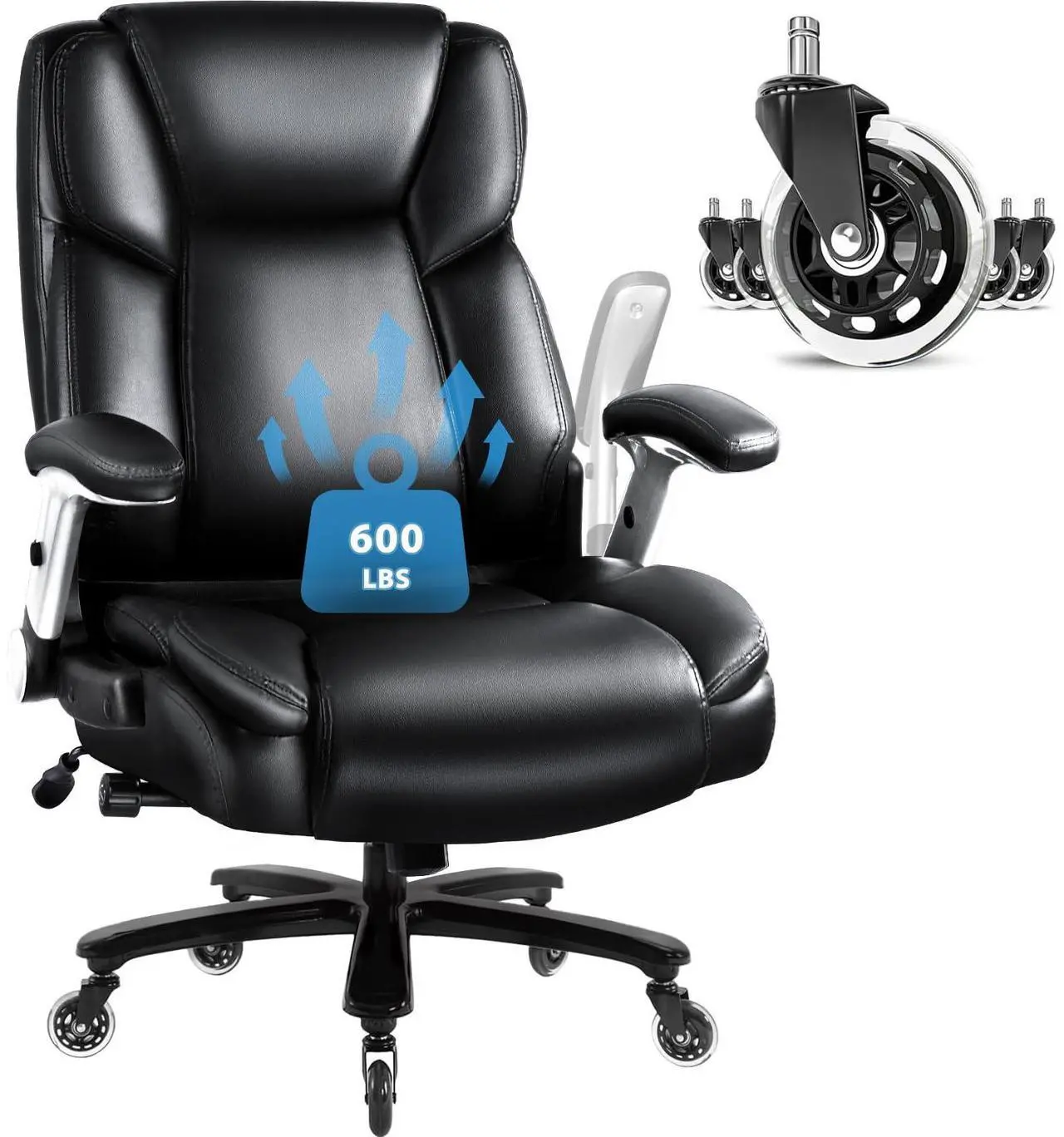 Main image of VITESSE 600lbs Big and Tall Office Chair with Flip up Armrest, Large Heavy Duty  with Ergonomic Lumbar Support, Executive Office Chair for Heavy People with Quiet Rubber Wheel (Black)