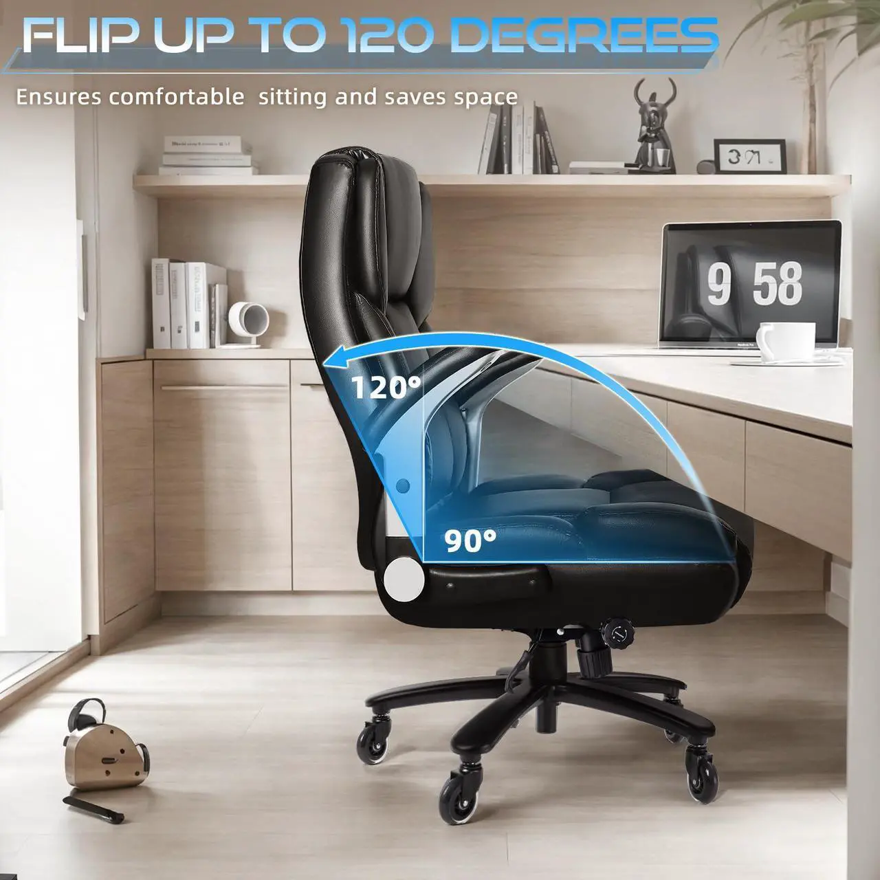 Alt view image 3 of 7 - VITESSE 600lbs Big and Tall Office Chair with Flip up Armrest, Large Heavy Duty  with Ergonomic Lumbar Support, Executive Office Chair for Heavy People with Quiet Rubber Wheel (Black)