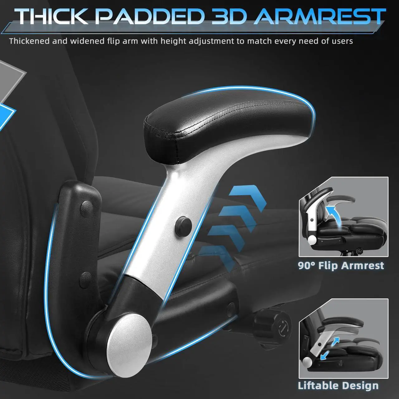 Alt view image 5 of 7 - VITESSE 600lbs Big and Tall Office Chair with Flip up Armrest, Large Heavy Duty  with Ergonomic Lumbar Support, Executive Office Chair for Heavy People with Quiet Rubber Wheel (Black)