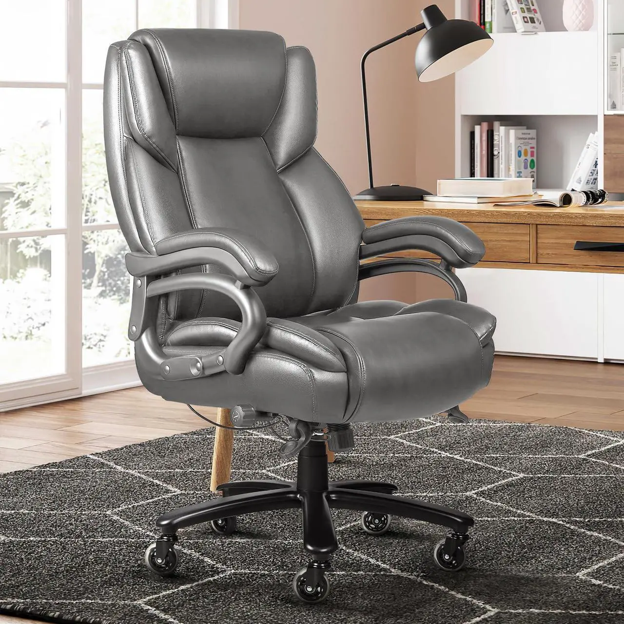 Alt view image 4 of 6 - VITESSE 500lbs Heavy Duty Office Chair for Low Back Pain Relief, Big and Tall Office Chair with Ergonomic Lumbar Support, High Back Executive Chair with Quiet Rubber Wheel