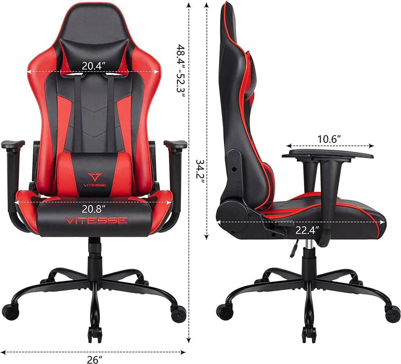 Alt view image 8 of 7 - Vitesse Gaming Office Chair with Carbon Fiber Design, High Back Racing Style Seat, Swivel, Lumbar Support and Headrest (Red)