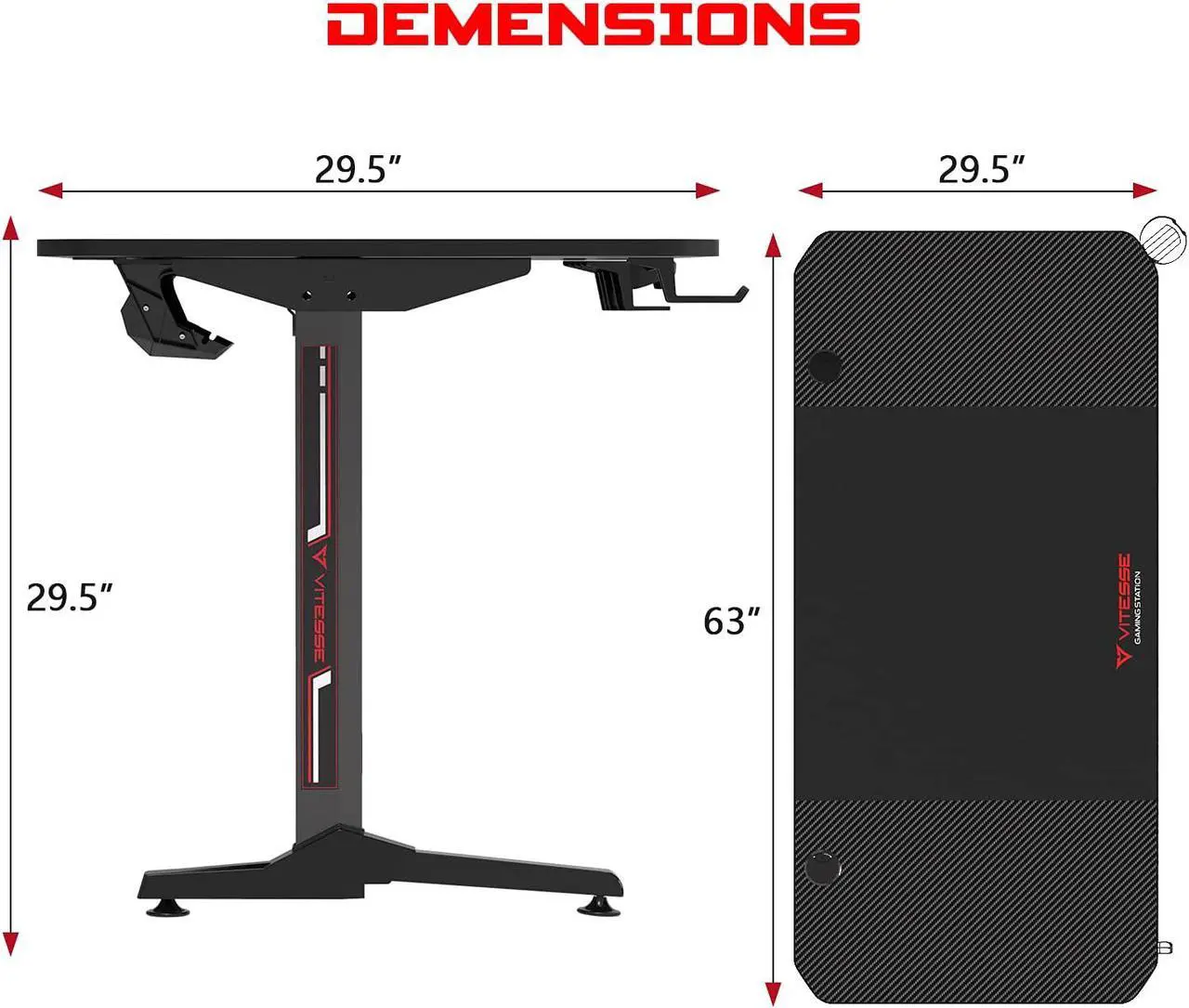 Alt view image 7 of 7 - Vitesse 63 inch Gaming Desk T Shaped Computer Desk with Free large Mouse pad, Racing Style Professional Gamer Game Station with USB Gaming Handle Rack, Cup Holder & Headphone Hook