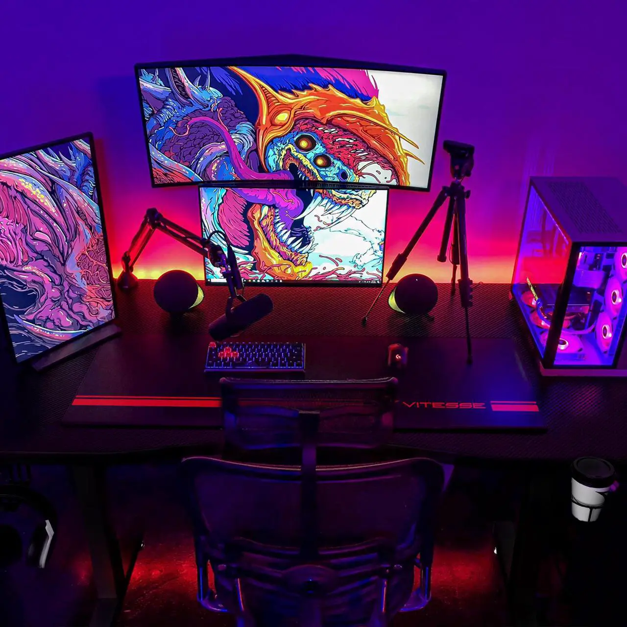 Alt view image 7 of 7 - Vitesse 40 inch Gaming Desk, Ergonomic Office PC Computer Desk with Desk Mouse Pad, T-Shaped Gamer Tables Pro with Gaming Handle Rack, Stand Cup Holder&Headphone Hook