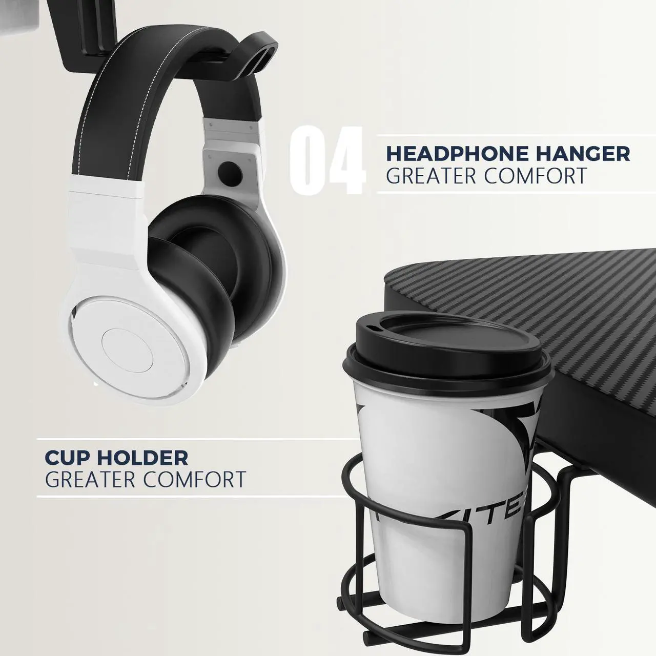Alt view image 6 of 7 - Vitesse 40 inch Gaming Desk, Ergonomic Office PC Computer Desk with Desk Mouse Pad, T-Shaped Gamer Tables Pro with Gaming Handle Rack, Stand Cup Holder&Headphone Hook