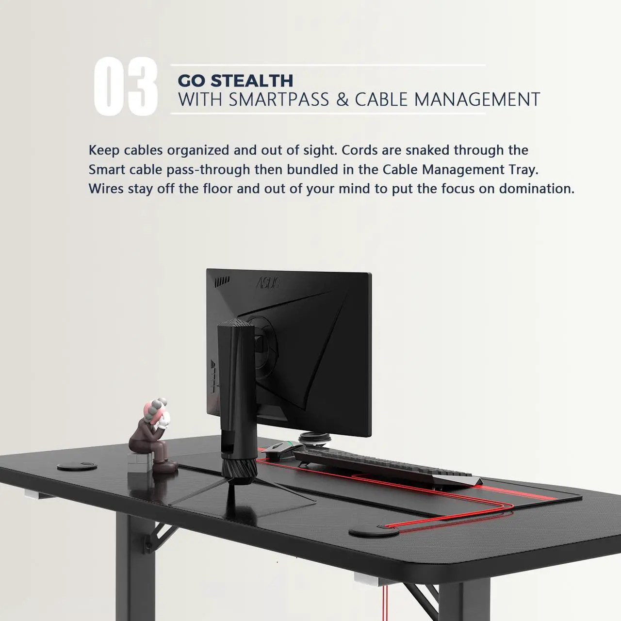Alt view image 4 of 7 - Vitesse 40 inch Gaming Desk, Ergonomic Office PC Computer Desk with Desk Mouse Pad, T-Shaped Gamer Tables Pro with Gaming Handle Rack, Stand Cup Holder&Headphone Hook