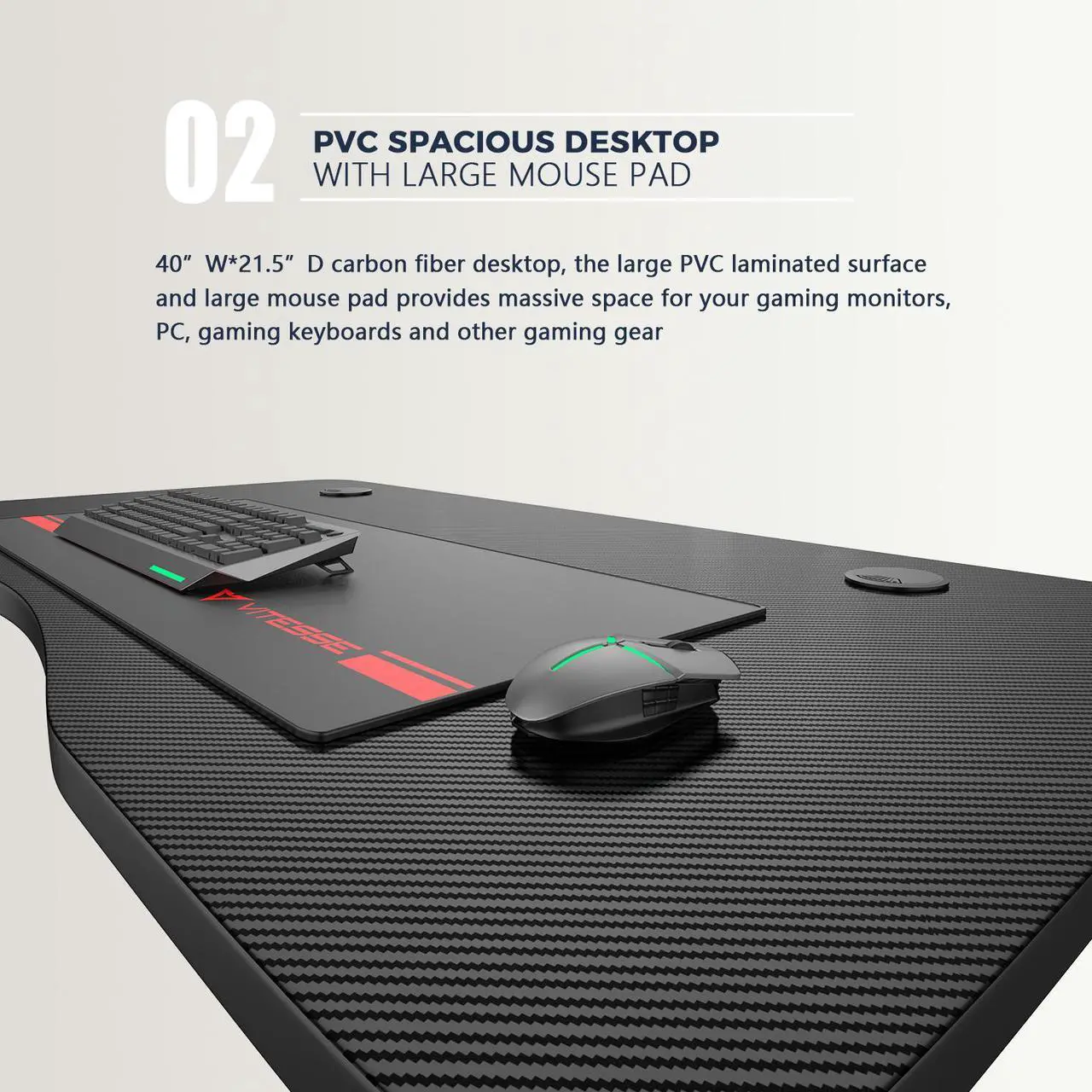 Alt view image 5 of 7 - Vitesse 40 inch Gaming Desk, Ergonomic Office PC Computer Desk with Desk Mouse Pad, T-Shaped Gamer Tables Pro with Gaming Handle Rack, Stand Cup Holder&Headphone Hook
