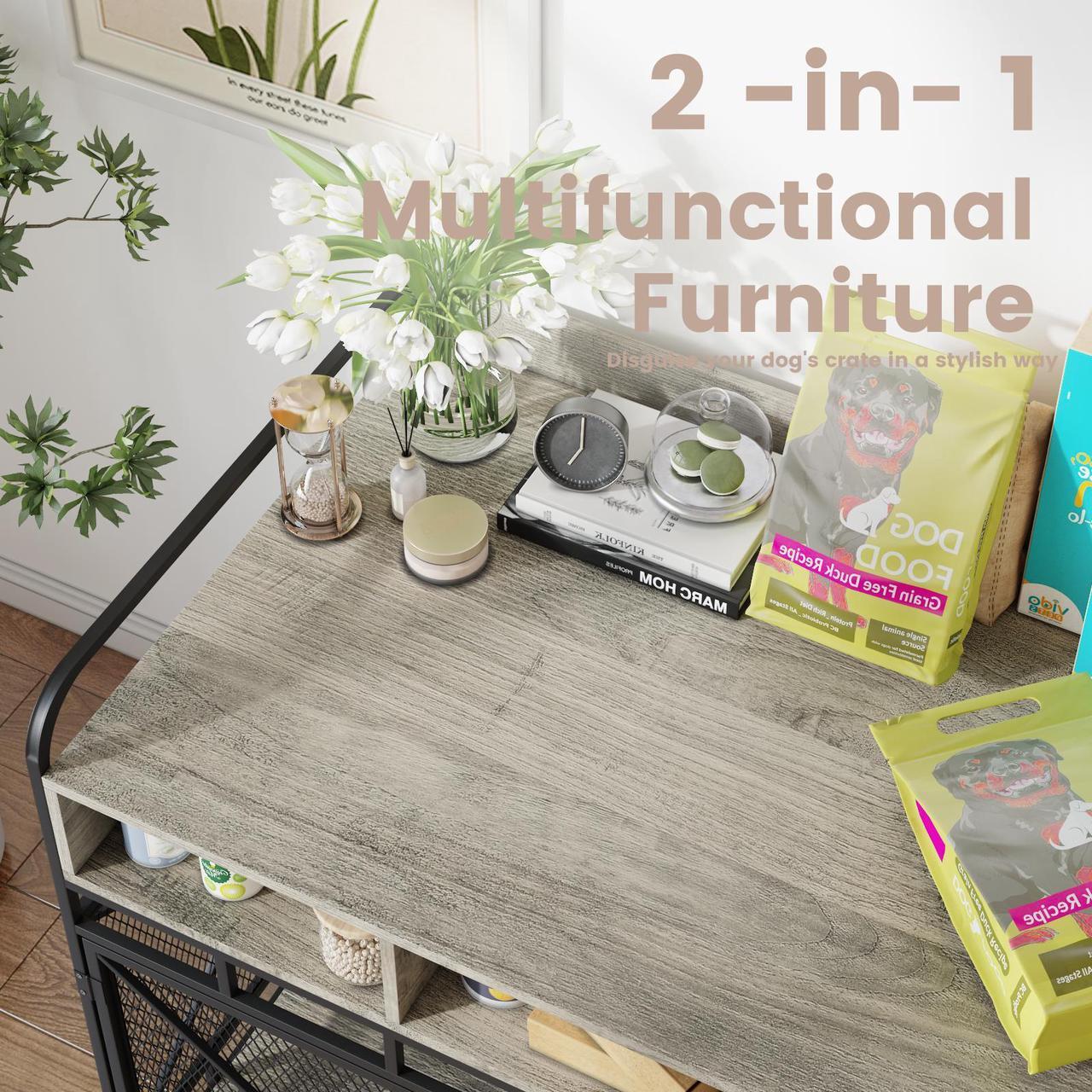 Alt view image 4 of 7 - Vitesse Large Dog Crate Furniture,43 Inch Wooden Dog Kennel with Storage Drawers, Heavy Duty Dogs Furniture Indoor with Wheels,Decorative Pet HouseEnd Table 43.3L x 27.6W x 35.6H Grey
