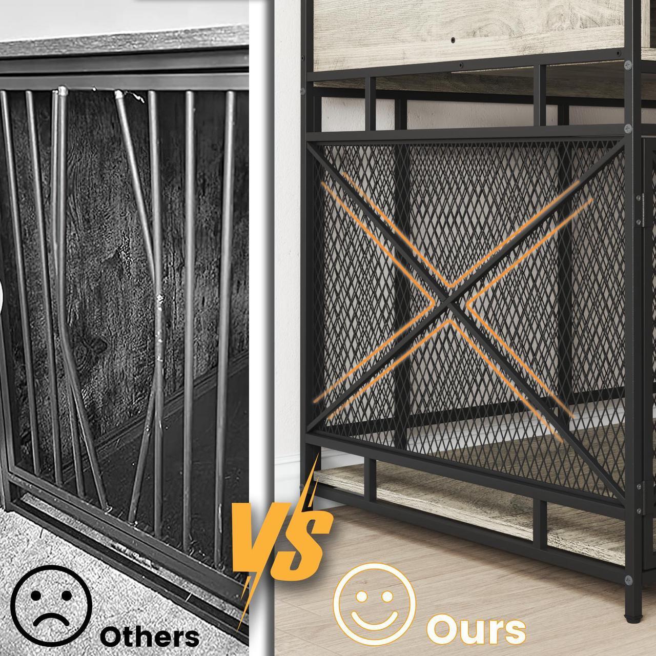 Alt view image 6 of 7 - Vitesse Large Dog Crate Furniture,43 Inch Wooden Dog Kennel with Storage Drawers, Heavy Duty Dogs Furniture Indoor with Wheels,Decorative Pet HouseEnd Table 43.3L x 27.6W x 35.6H Grey