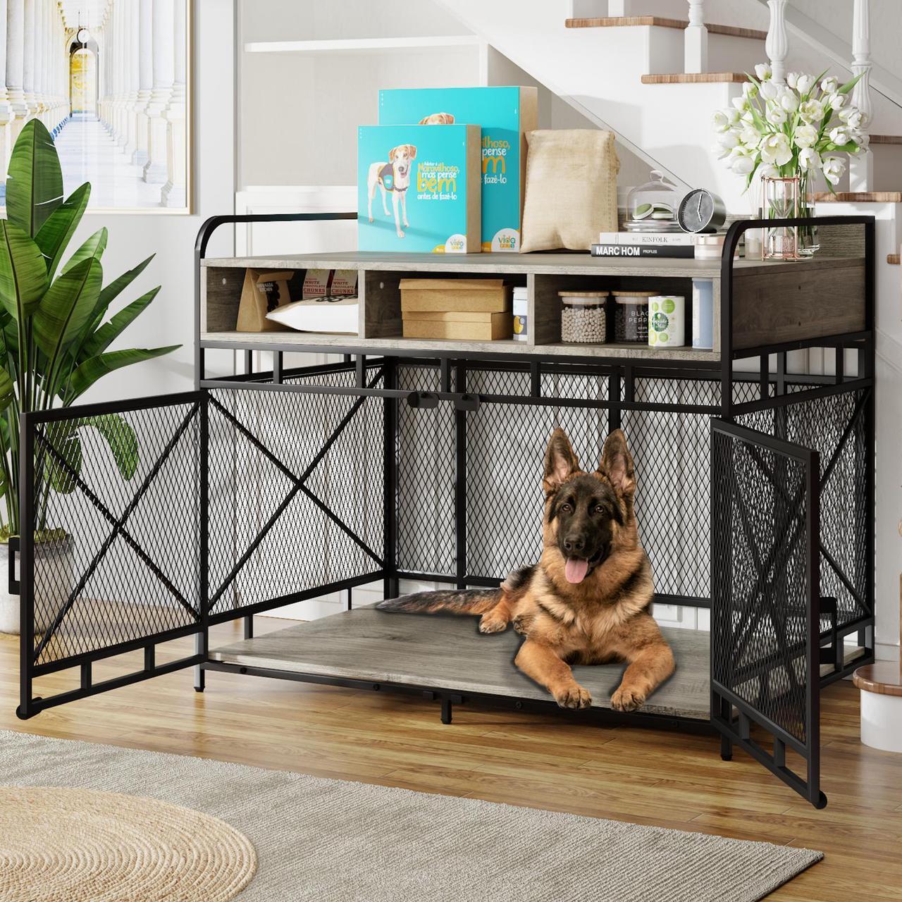 Main image of Vitesse Large Dog Crate Furniture,43 Inch Wooden Dog Kennel with Storage Drawers, Heavy Duty Dogs Furniture Indoor with Wheels,Decorative Pet HouseEnd Table 43.3L x 27.6W x 35.6H Grey