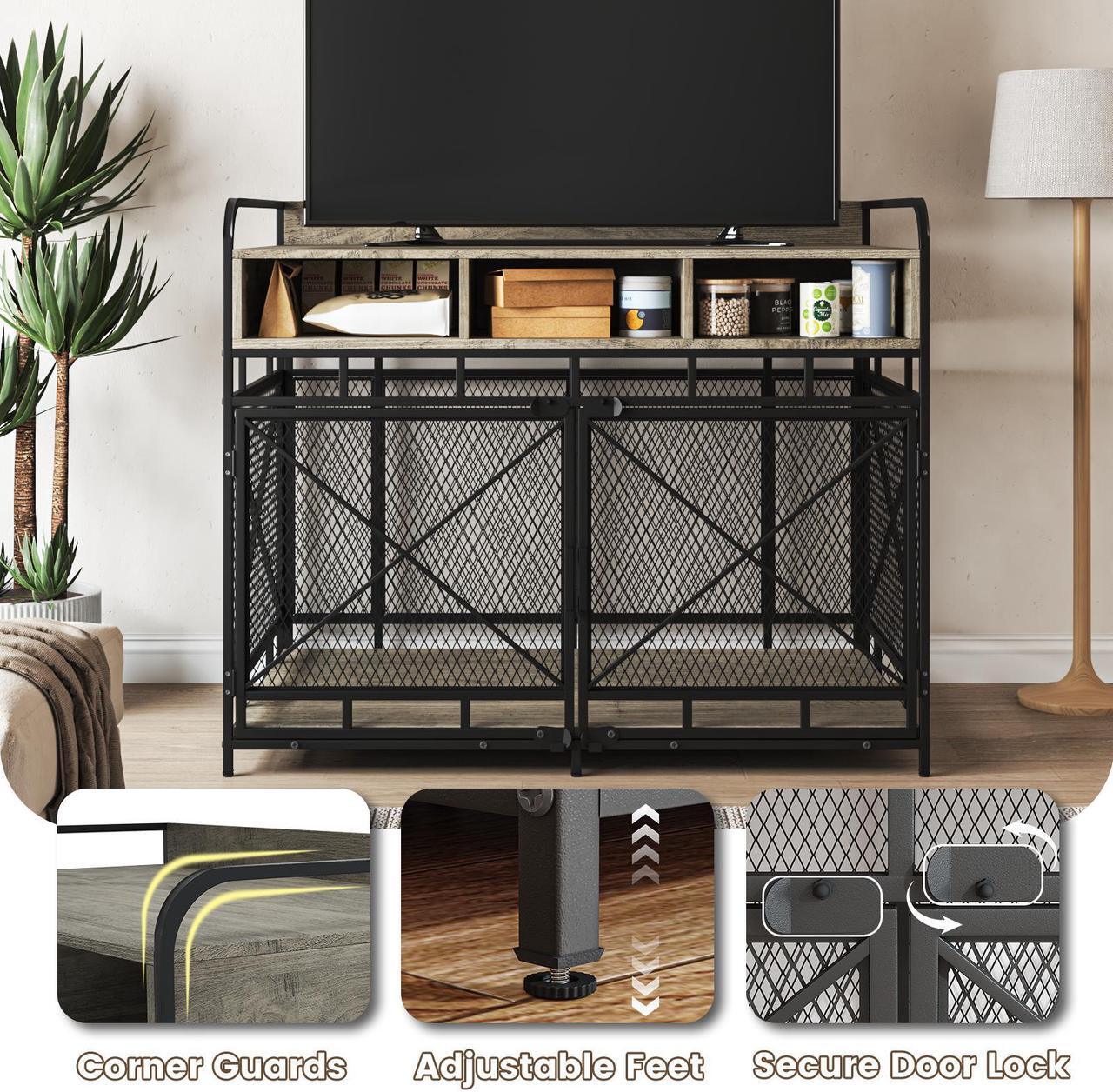 Alt view image 7 of 7 - Vitesse Large Dog Crate Furniture,43 Inch Wooden Dog Kennel with Storage Drawers, Heavy Duty Dogs Furniture Indoor with Wheels,Decorative Pet HouseEnd Table 43.3L x 27.6W x 35.6H Grey