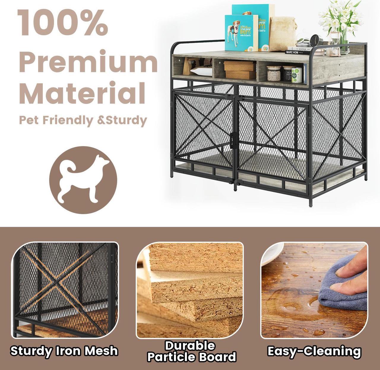 Alt view image 3 of 7 - Vitesse Large Dog Crate Furniture,43 Inch Wooden Dog Kennel with Storage Drawers, Heavy Duty Dogs Furniture Indoor with Wheels,Decorative Pet HouseEnd Table 43.3L x 27.6W x 35.6H Grey