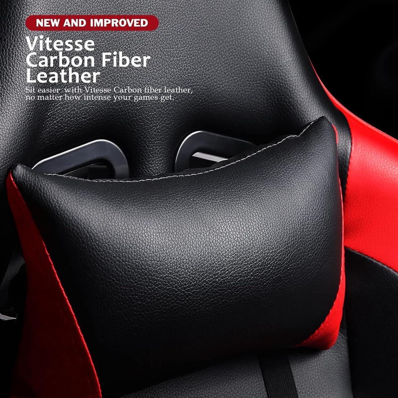 Alt view image 2 of 7 - Vitesse Gaming Office Chair with Carbon Fiber Design, High Back Racing Style Seat, Swivel, Lumbar Support and Headrest (Red)