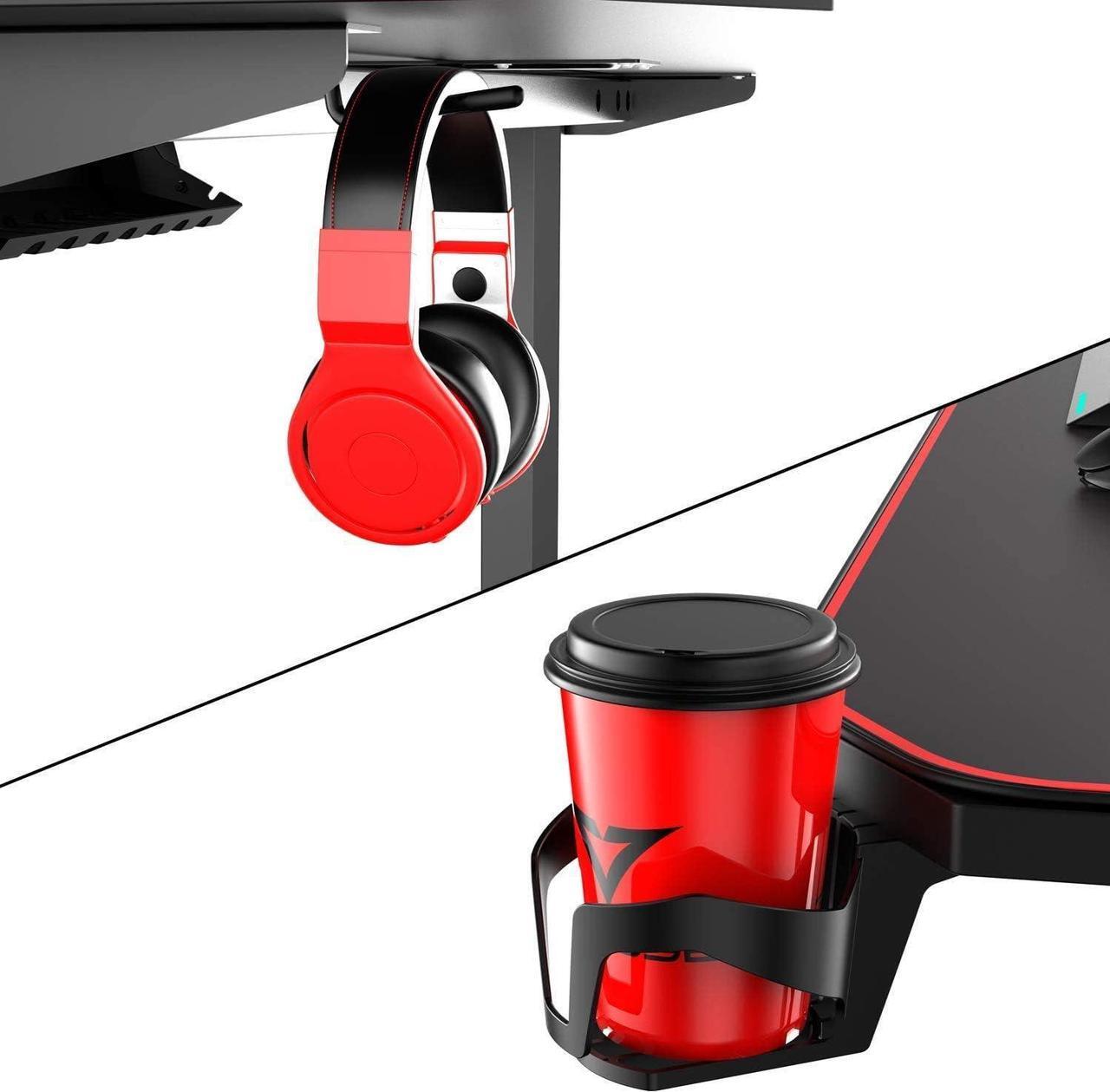 Alt view image 6 of 7 - Vitesse 55 inch Gaming Desk, Ergonomic Office PC Computer Desk with Full Desk Mouse Pad, T-Shaped Gamer Tables Pro with Gaming Handle Rack, Stand Cup Holder&Headphone Hook