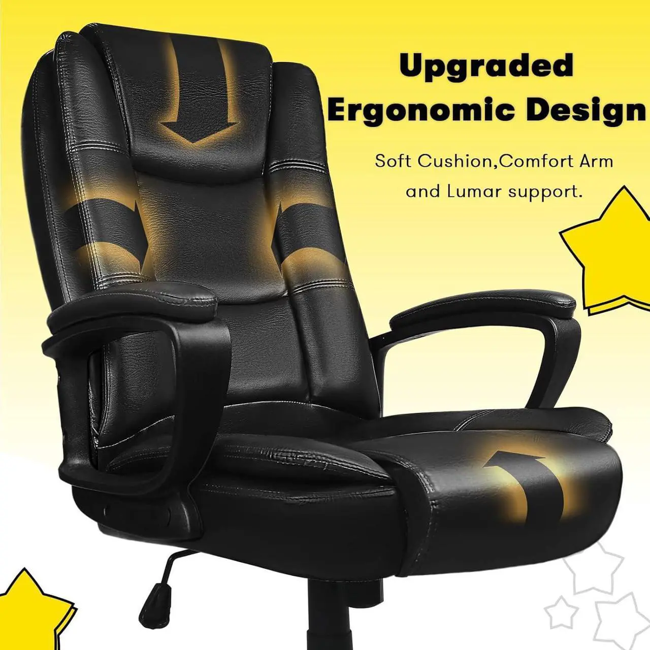 Alt view image 5 of 7 - Vitesse Home Office Chair, 300LBS 8Hours Heavy Duty Design, Ergonomic High Back Cushion Lumbar Back Support, Computer Desk Chair, Big and Tall Chair, Adjustable Executive Leather Chair With Arms