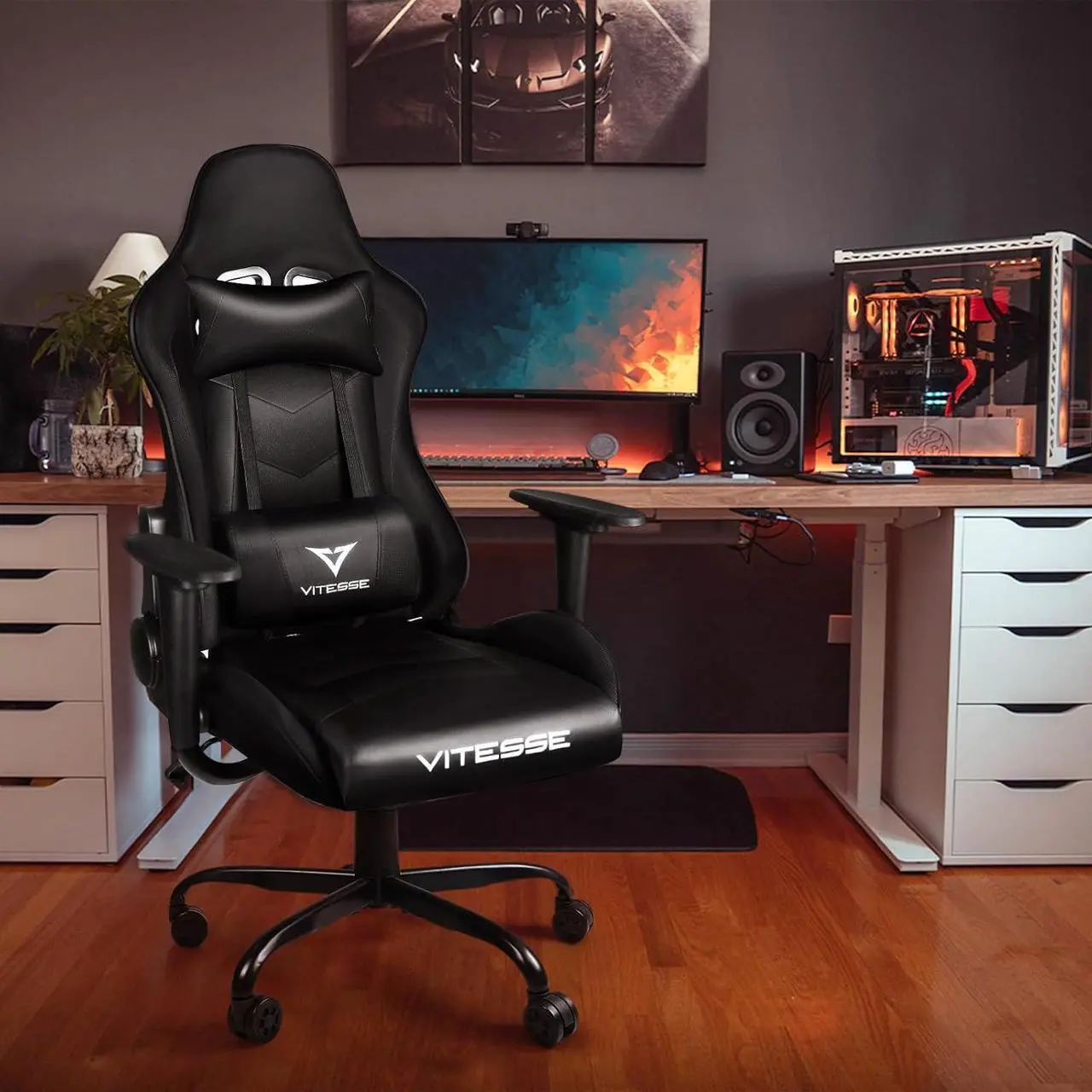 Alt view image 7 of 7 - Vitesse gaming chair, 2022 Racing style gamer chair for teens,Comfortable High Back game chair,Lumbar Support and Headrest Computer Chair with Height Adjustable Swivel Office Chair