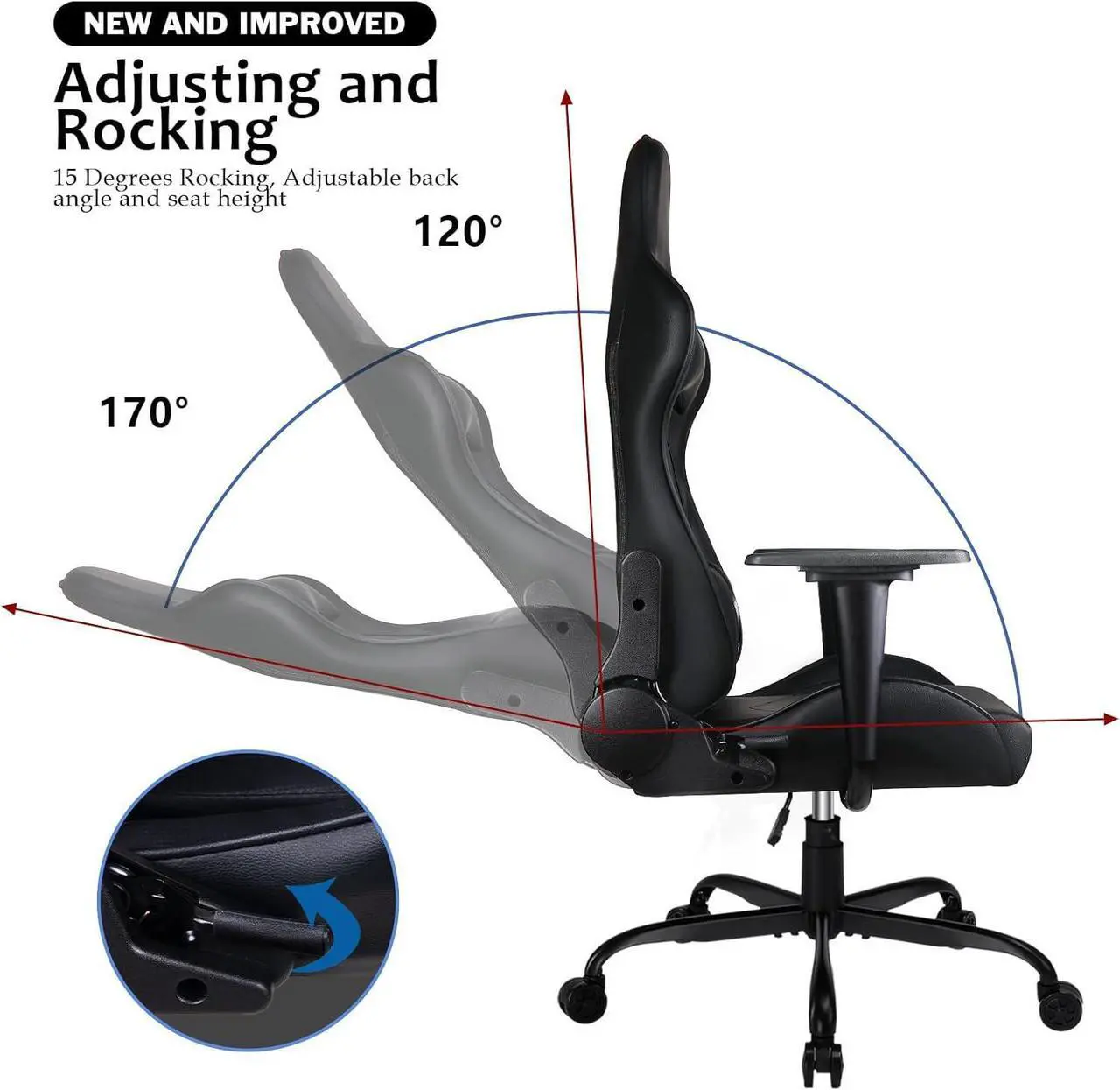 Alt view image 6 of 7 - Vitesse gaming chair, 2022 Racing style gamer chair for teens,Comfortable High Back game chair,Lumbar Support and Headrest Computer Chair with Height Adjustable Swivel Office Chair