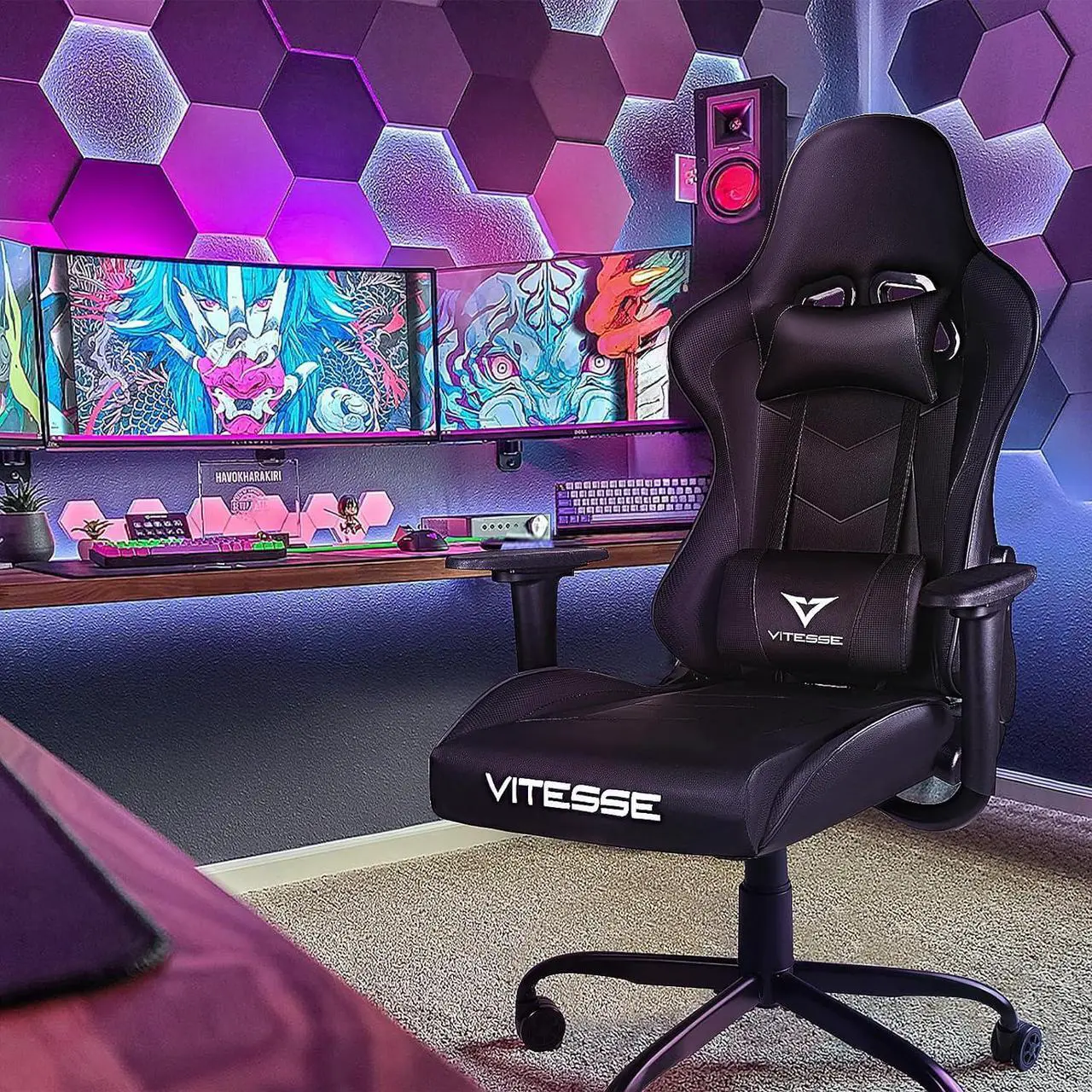 Alt view image 8 of 7 - Vitesse gaming chair, 2022 Racing style gamer chair for teens,Comfortable High Back game chair,Lumbar Support and Headrest Computer Chair with Height Adjustable Swivel Office Chair