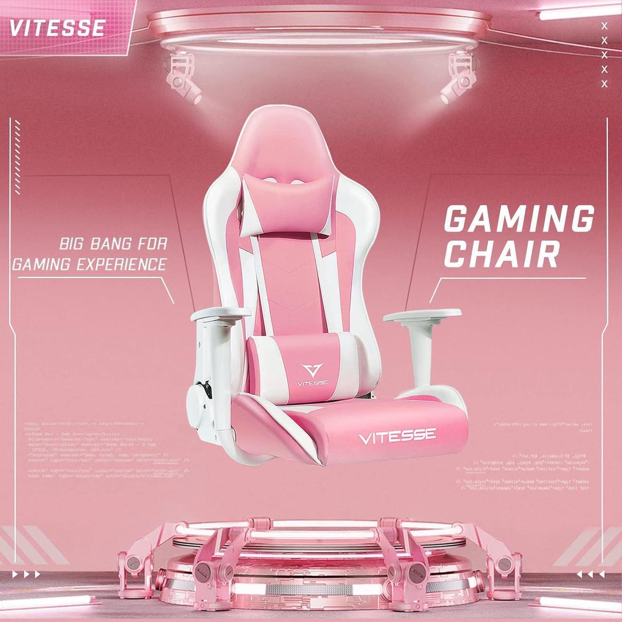 Alt view image 3 of 7 - Vitesse Gaming Chair,Pink Gaming Chair for Girl Ergonomic Office Desk Chair Racing Office Chair Adjustable High Back Chair Game Chair Swivel Leather Chair with Lumbar Support and Headrest