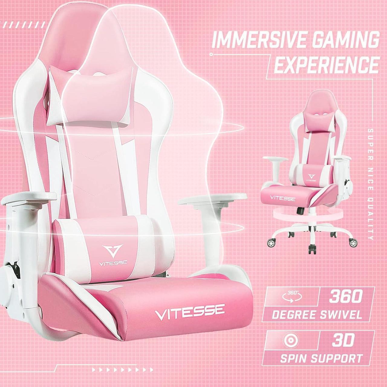 Alt view image 2 of 7 - Vitesse Gaming Chair,Pink Gaming Chair for Girl Ergonomic Office Desk Chair Racing Office Chair Adjustable High Back Chair Game Chair Swivel Leather Chair with Lumbar Support and Headrest