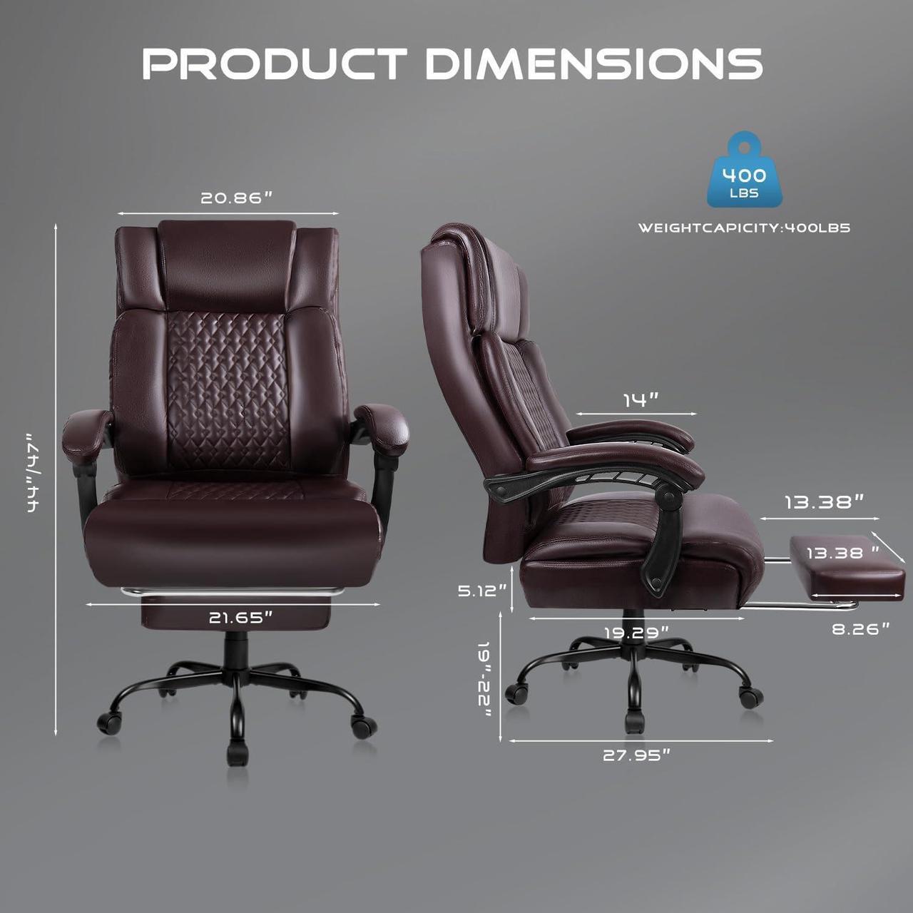 Alt view image 7 of 7 - VITESSE Office Chair,Executive Heavy Duty Office Chair with Foot Rest Ergonomic High Back Computer Gaming Chairs Home Office 400lbs,Big and Tall with Lumbar Support (BRW)