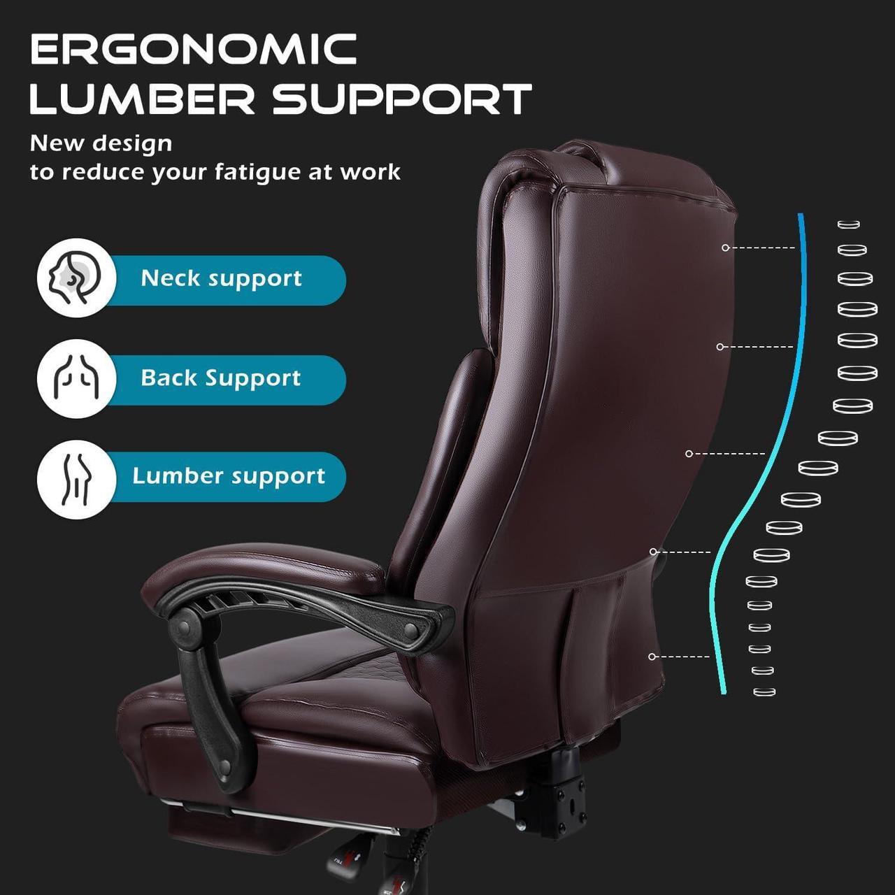 Alt view image 4 of 7 - VITESSE Office Chair,Executive Heavy Duty Office Chair with Foot Rest Ergonomic High Back Computer Gaming Chairs Home Office 400lbs,Big and Tall with Lumbar Support (BRW)