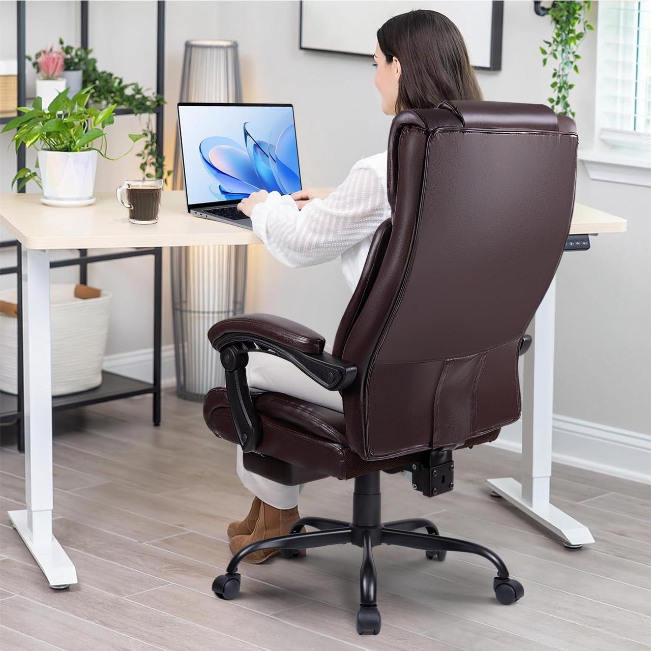 Alt view image 6 of 7 - VITESSE Office Chair,Executive Heavy Duty Office Chair with Foot Rest Ergonomic High Back Computer Gaming Chairs Home Office 400lbs,Big and Tall with Lumbar Support (BRW)