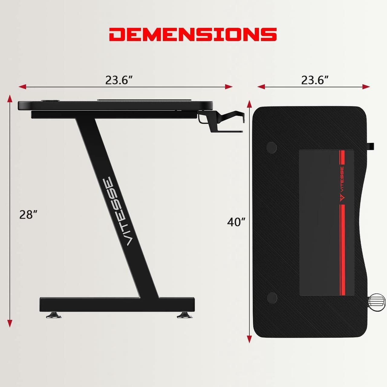 Alt view image 7 of 7 - VITESSE Gaming Desk 40 inch,PC Gaming Table,T-Shaped Gaming Computer Desk with Free Mouse Pad,Racing Style Professional Gamer Game Station,Carbon Fiber Home Office Desk with Cup Holder&Headphone Hook