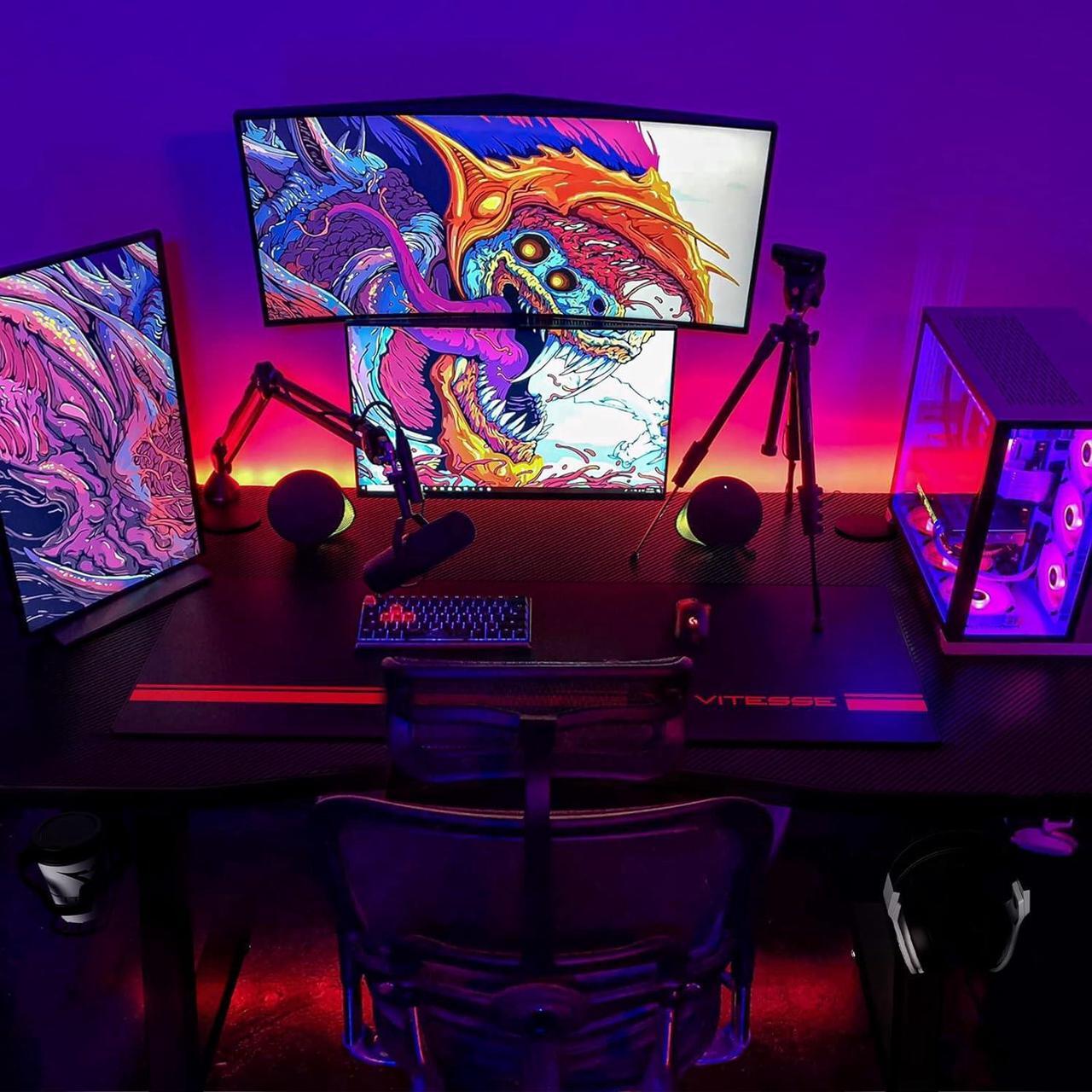Alt view image 6 of 7 - VITESSE Gaming Desk 40 inch,PC Gaming Table,T-Shaped Gaming Computer Desk with Free Mouse Pad,Racing Style Professional Gamer Game Station,Carbon Fiber Home Office Desk with Cup Holder&Headphone Hook