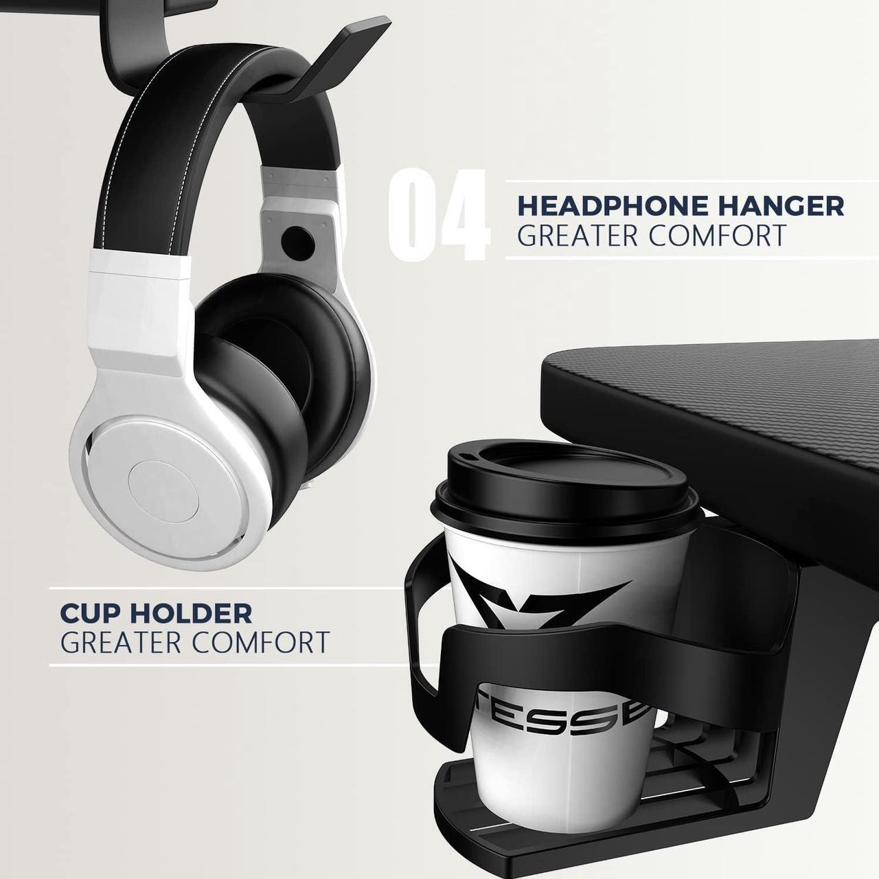 Alt view image 4 of 7 - VITESSE Gaming Desk 40 inch,PC Gaming Table,T-Shaped Gaming Computer Desk with Free Mouse Pad,Racing Style Professional Gamer Game Station,Carbon Fiber Home Office Desk with Cup Holder&Headphone Hook