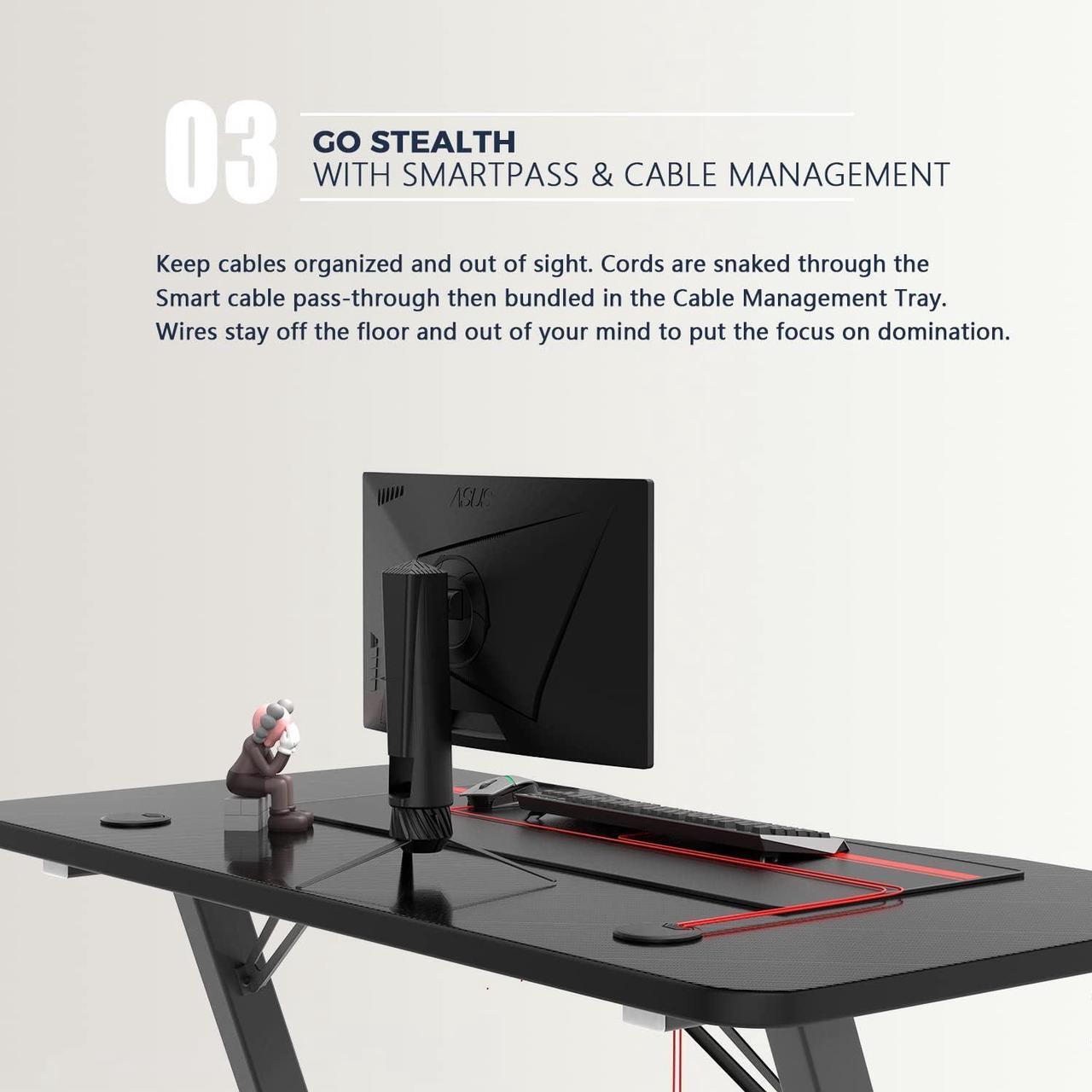 Alt view image 3 of 7 - VITESSE Gaming Desk 40 inch,PC Gaming Table,T-Shaped Gaming Computer Desk with Free Mouse Pad,Racing Style Professional Gamer Game Station,Carbon Fiber Home Office Desk with Cup Holder&Headphone Hook