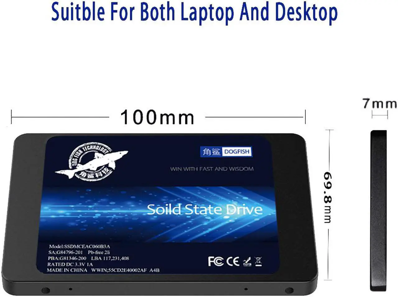 Alt view image 4 of 6 - SSD SATA III 2.5-inch 64GB Dogfish Internal Hard Drive SSD 3D NAND Solid State Drive, SATA III 6Gb/s 2.5 inch 7mm (0.28”) read up to 400MB/s (2.5-SATA III 64GB)