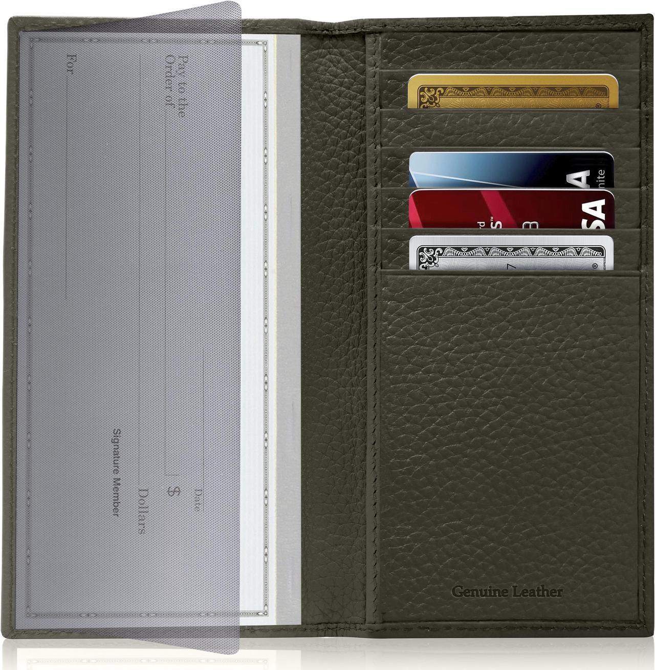 Main image of Genuine Leather Checkbook Cover For Men & Women - Checkbook Covers With Card Holder Wallet RFID Blocking