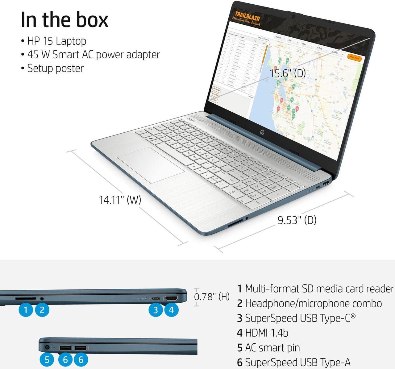 Alt view image 4 of 5 - HP 15-ef2729wm Laptop, 15.6" FHD (1920 x 1080), AMD Ryzen 5 5500U, 8GB RAM, 256GB Gen SSD, Windows 11