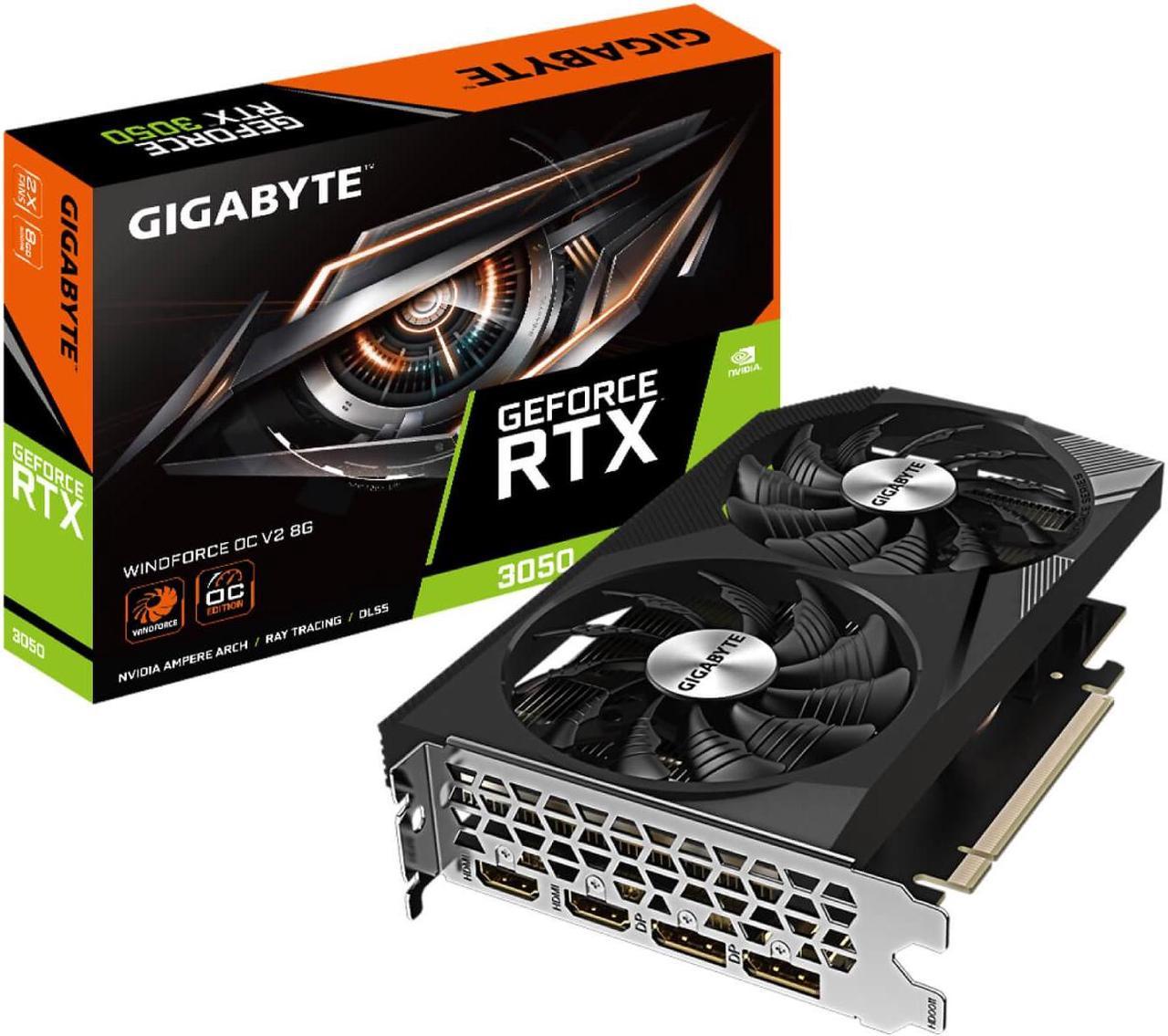 Gigabyte RTX 3050 GV-N3050WF2OCV2-8GD 8GB Windforce GDDR6 OC 128 bit HDMI DP