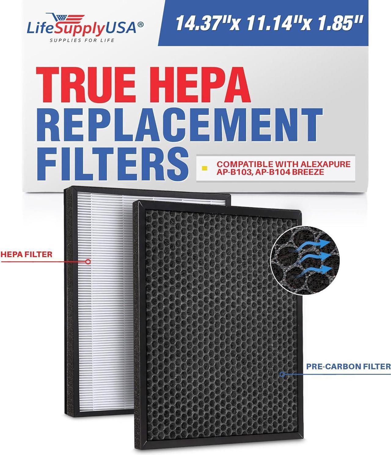 Replacement True HEPA and Carbon Pre Filter fits Alexapure Breeze 3049 Air Purifier AP-B103 AP-B104