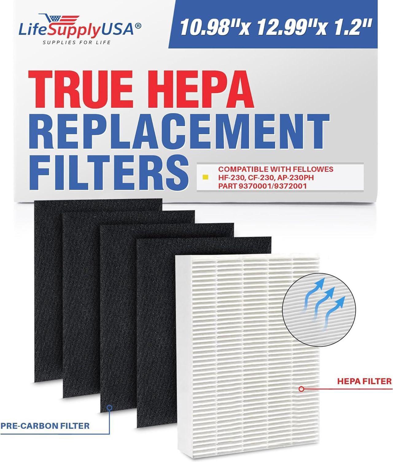 Replacement True HEPA 4 Carbon Pre Filters fit Fellowes HF-230 CF-230 Air Purifier AP-230PH Part 9370001/9372001