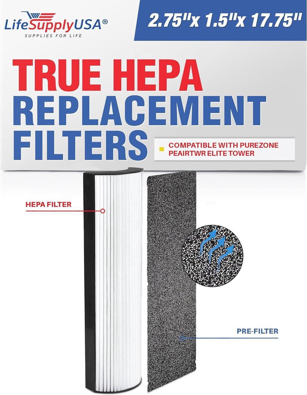 2-in-1 True HEPA Filter & Carbon Layer Replacement Compatible with PureZone Elite PEAIRTWR Tower Air Purifier