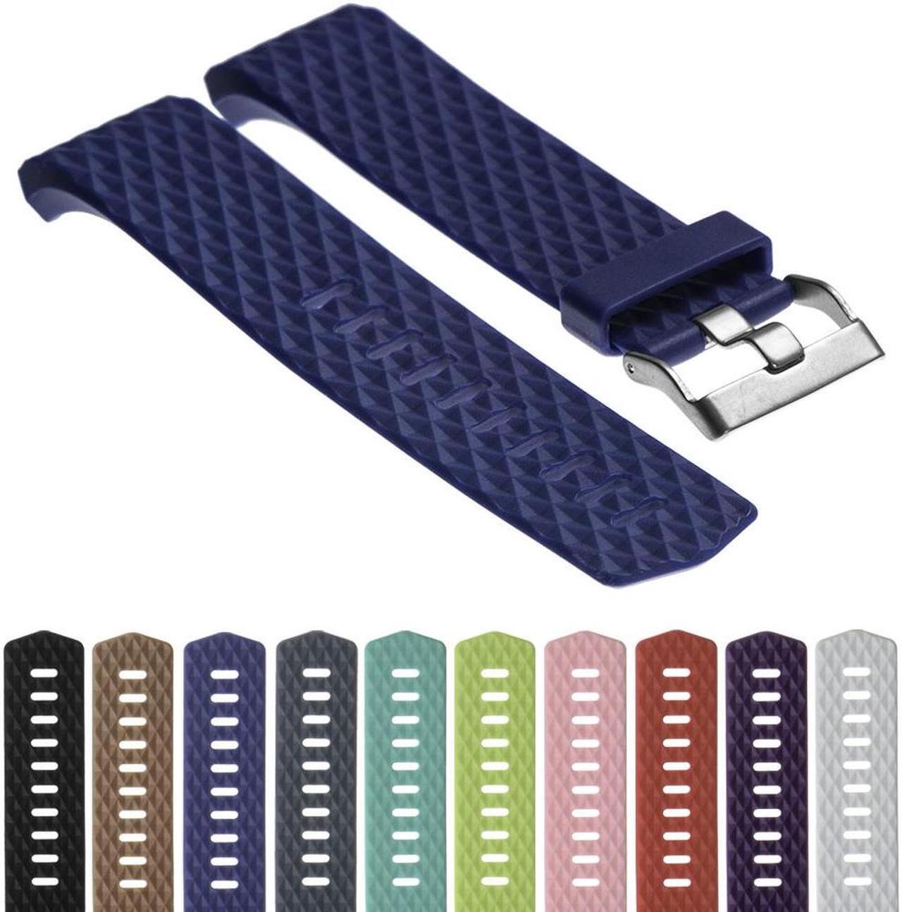 Main image of StrapsCo Small/Large Diamond Pattern Silicone Replacement Watch Band Strap for Fitbit Charge 2 (Royal Blue)
