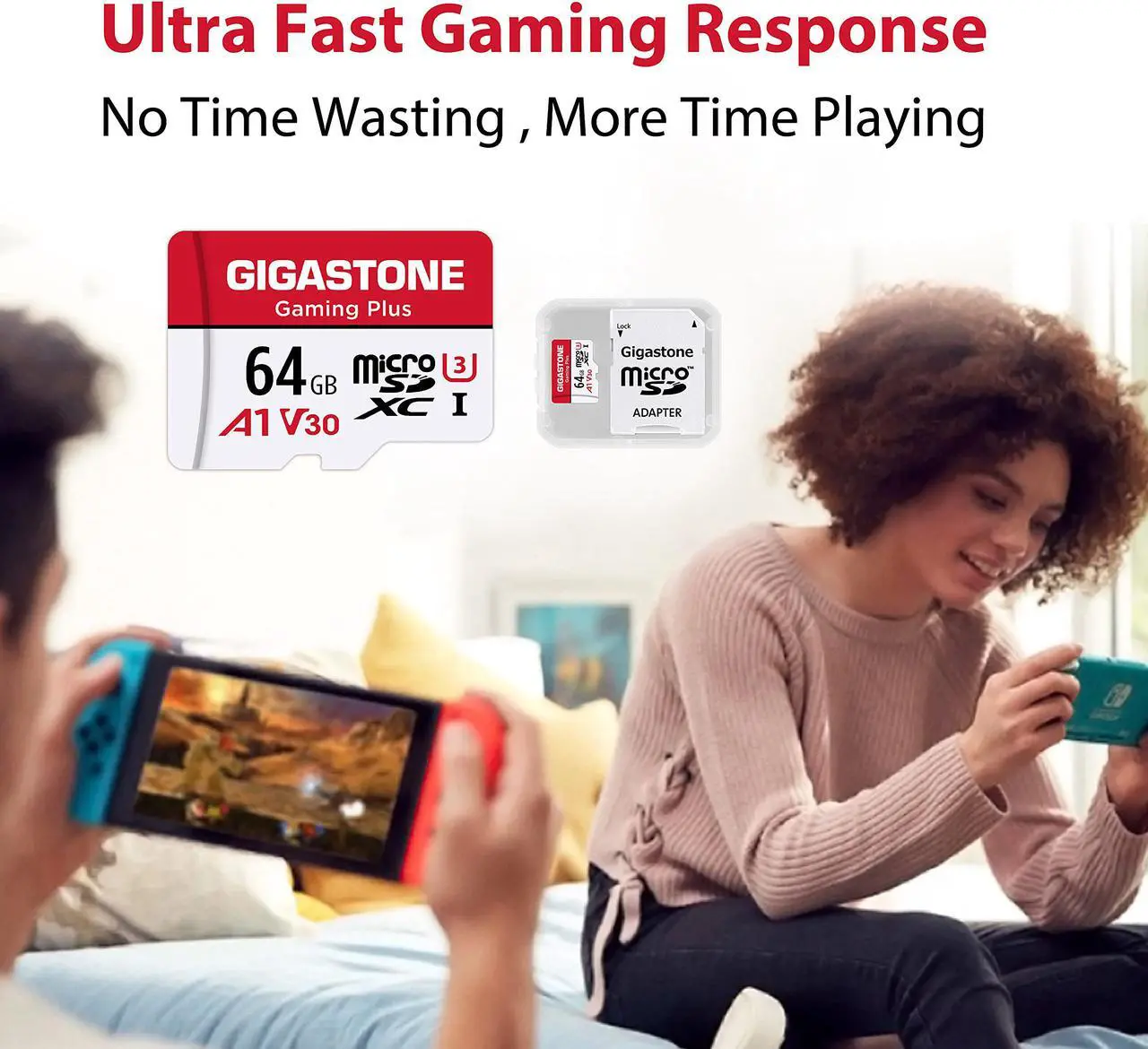 Alt view image 3 of 8 - Gigastone 64GB Micro SD Card, Gaming Plus, Nintendo-Switch Compatible MicroSDXC Memory Card, 95MB/s, 4K Video Recording, Action Camera, Wyze, GoPro,Dash Cam, Security Camera, UHS-I A1 U3 V30 Class 10