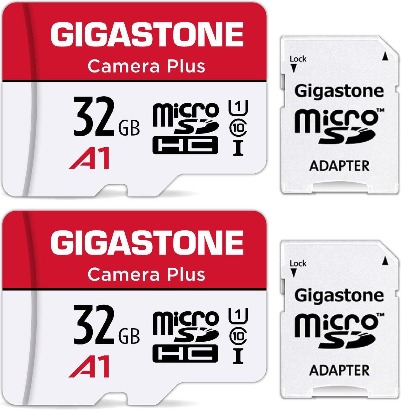 Main image of [Gigastone] Micro SD Card 32GB 2-Pack, Camera Plus, MicroSDHC Memory Card for Video Camera, Wyze Cam, Security Camera, Roku, Full HD Video Recording, UHS-I U1 A1 Class 10, up to 90MB/s, with Adapter
