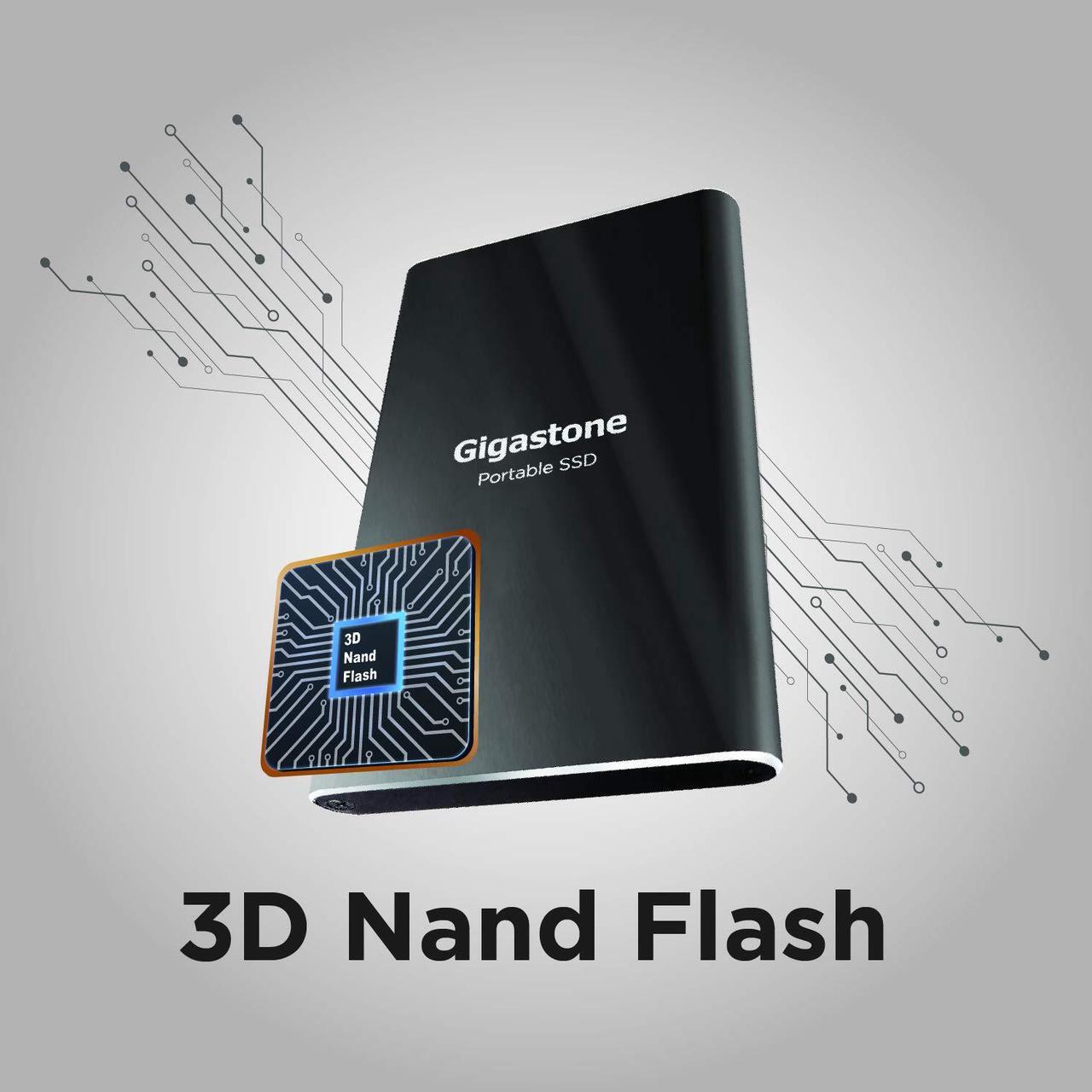 Alt view image 5 of 6 - Gigastone 1TB External SSD USB 3.2 Type C, Read Speed up to 500MB/s, 3D NAND, Ultra Slim Metal Portable Solid State Drive, for PC Laptop Mac Windows Linux Android PS4 Xbox One Smart TV
