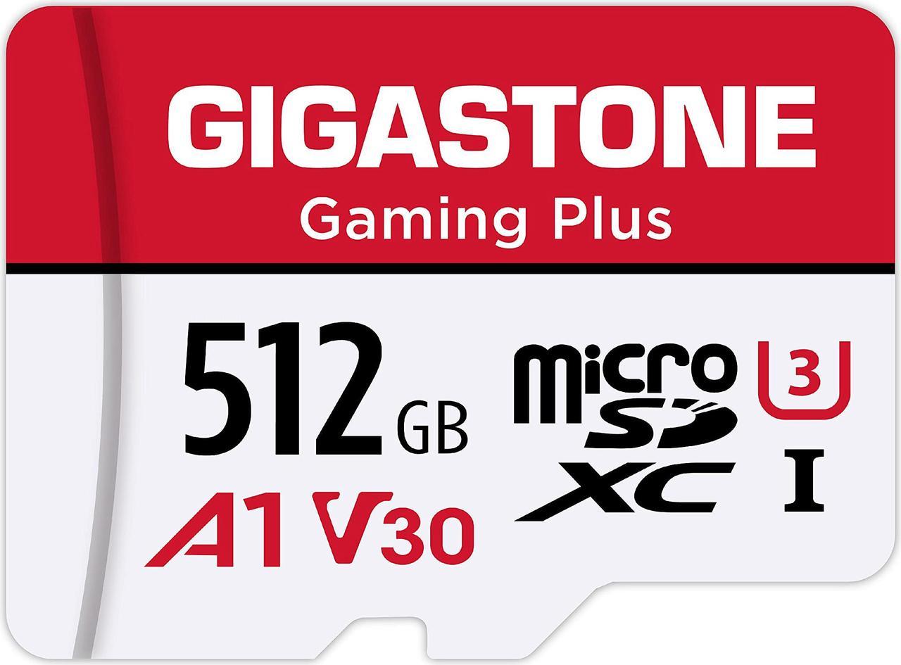 Gigastone 512GB Micro SD Card, Gaming Plus, Nintendo Switch Compatible, 100MB/s, 4K Video Recording Camera, MicroSDXC UHS-I, A1 Run App, Class 10