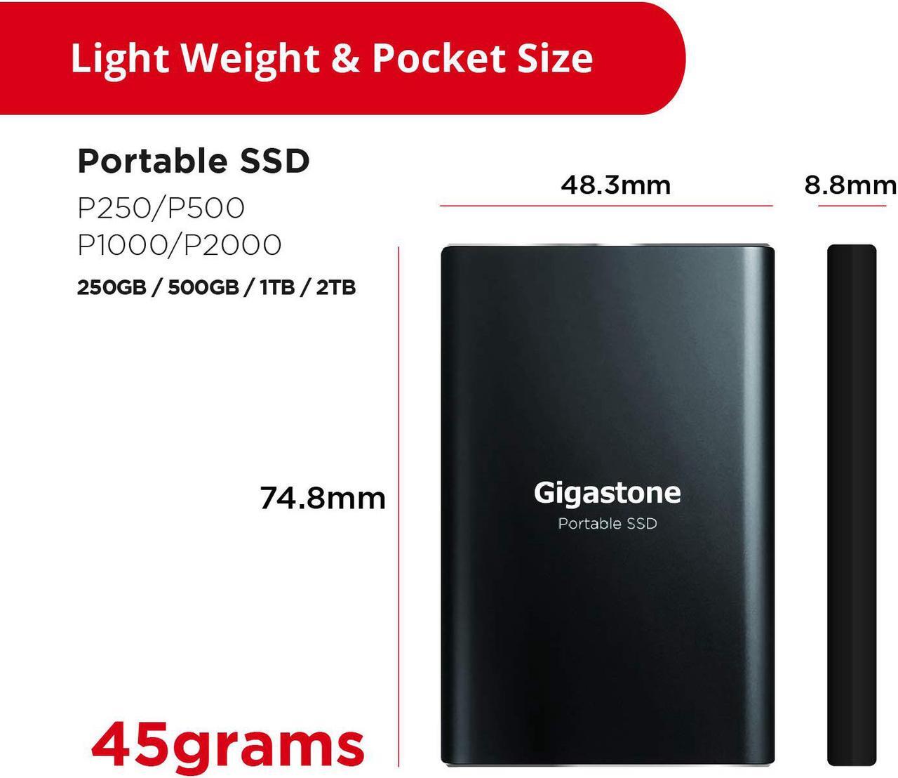 Alt view image 6 of 6 - Gigastone 1TB External SSD USB 3.2 Type C, Read Speed up to 500MB/s, 3D NAND, Ultra Slim Metal Portable Solid State Drive, for PC Laptop Mac Windows Linux Android PS4 Xbox One Smart TV